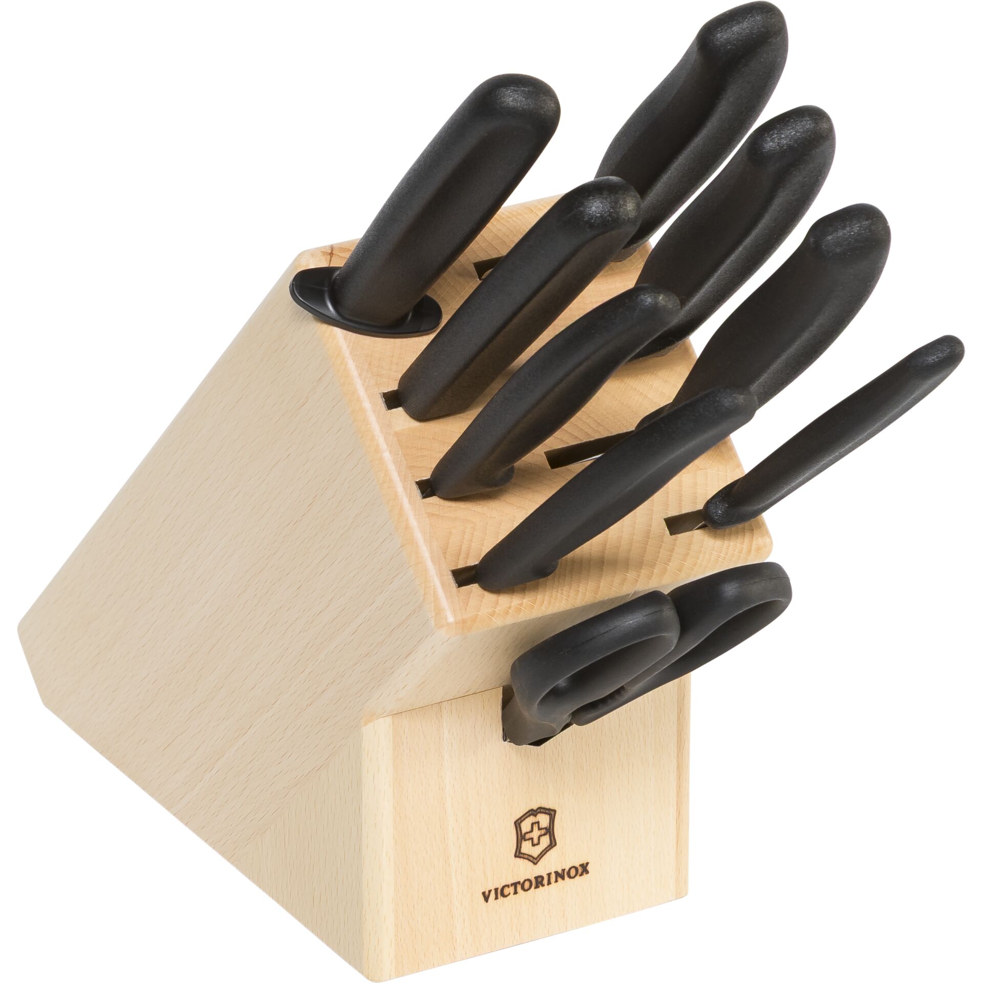 Kochmesser-Set, Messerset, Holzblock, Schwarz-Griff, Küchengeräte-Set, Küchenmesser, Messerset, Messerblock, Schwarz, Griff aus Kunststoff