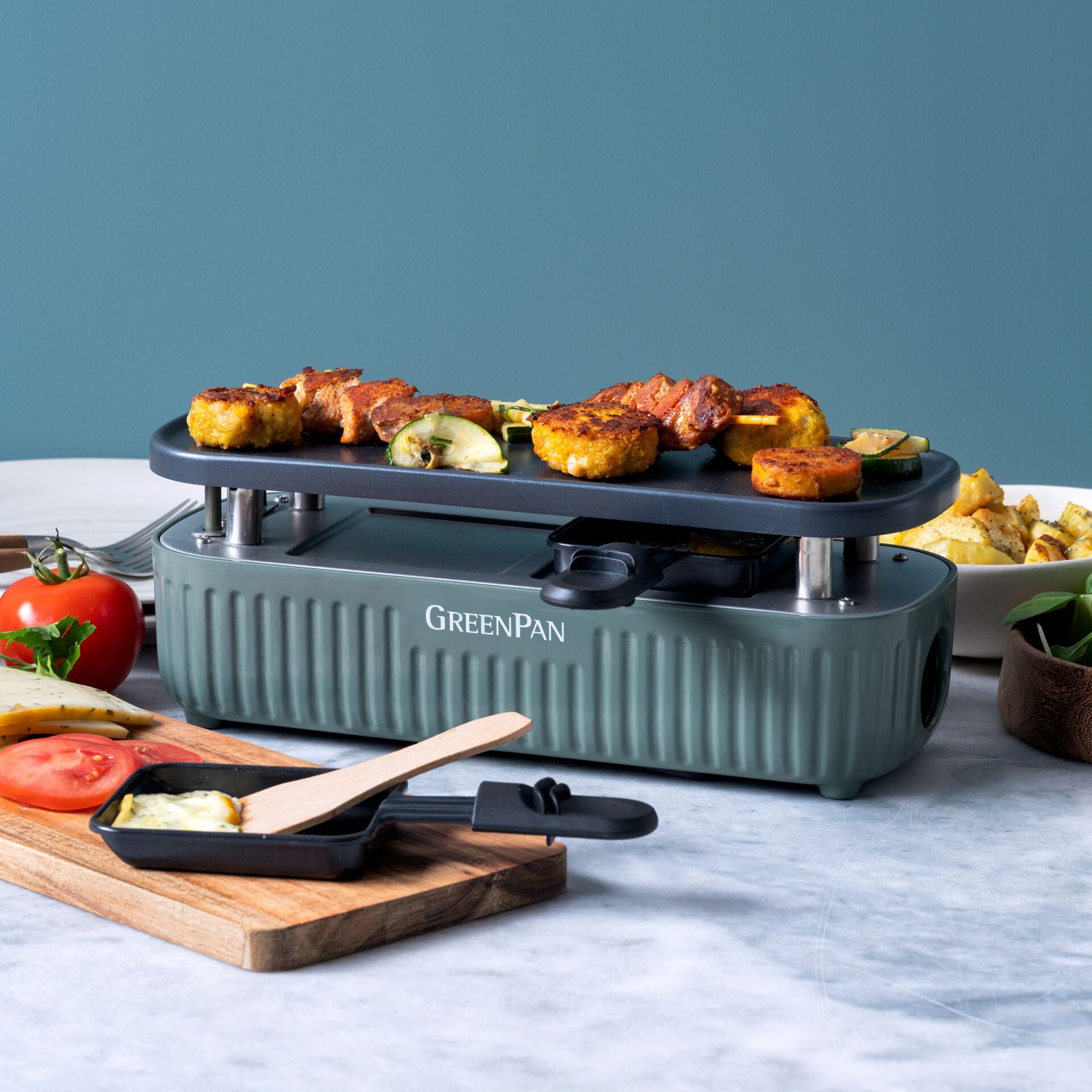 Raclette-Grill, Tischgrill, Grillplatte, Mehrfarbig, geriffeltes Gehäuse