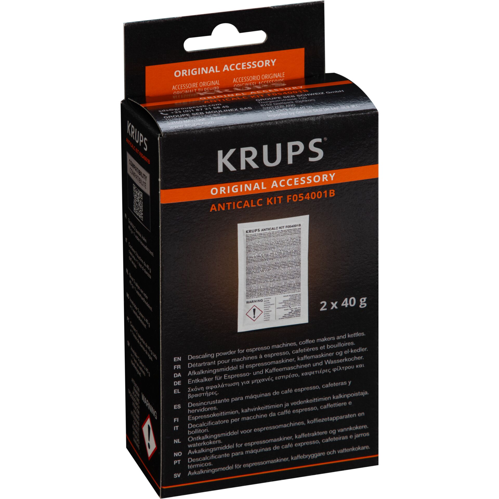Adapter, Elektronik, Entkalkungspulver, Kaffeemaschinen-Entkalker, Espressomaschinen-Zubehör, 2 × 40 g, Krups Originalzubehör