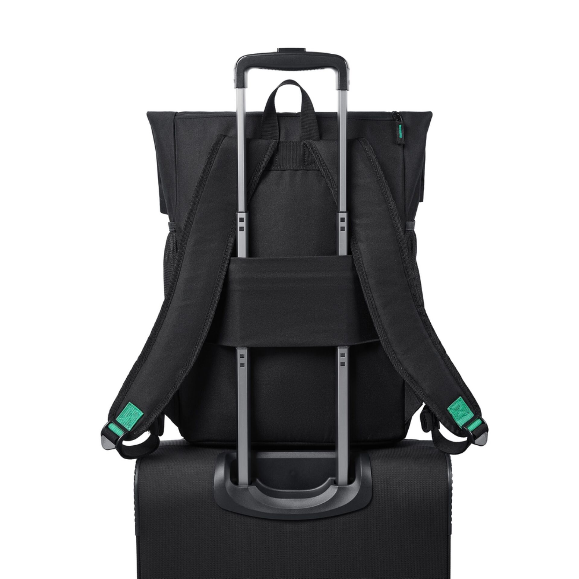 Rucksack, Trolley-Aufsteckfunktion, Schwarz, Textilgewebe, Gepolsterte Schultergurte