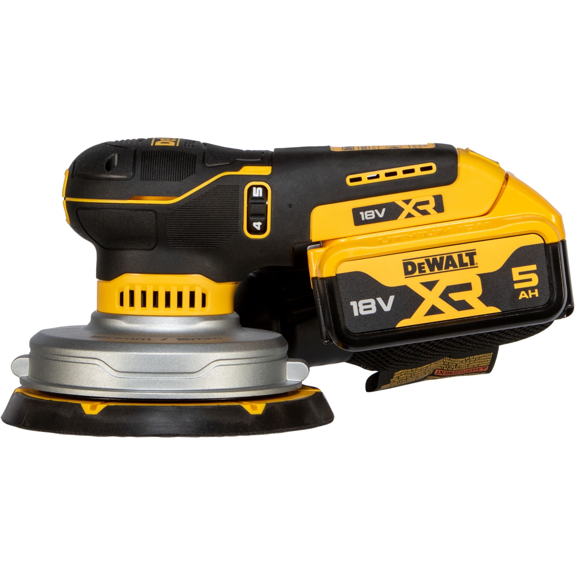 Akku-Schleifer, Schleifer 18V, XR, 5Ah, DeWalt, Exzenterschleifer, Akku-Schleifer, 18-V-Akku, 5-Ah-Akku, gelb-schwarz