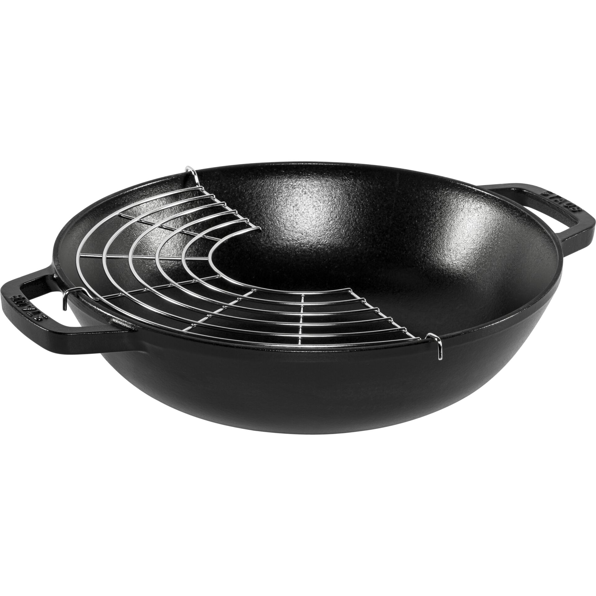 Wok, Wokpfanne, Gusseisen, Schwarz, Rosteinsatz