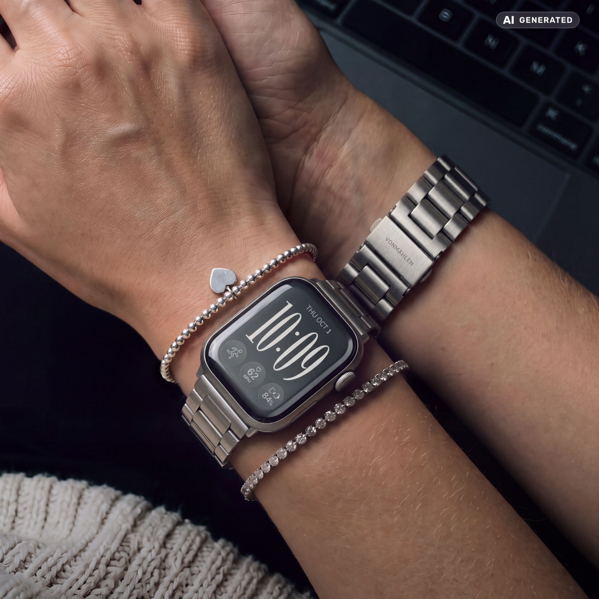 Smartwatch, Edelstahlarmband, Silberfarben, Touchscreen, Fitnessfunktionen