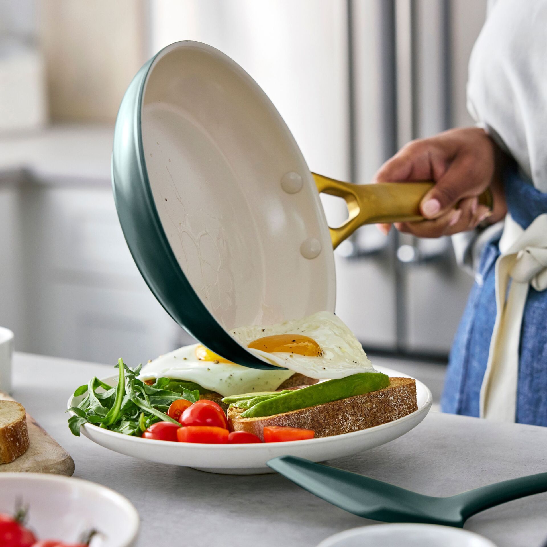 Pfannenkopf, Spiegelei, Frühstück, Toast, Gemüse