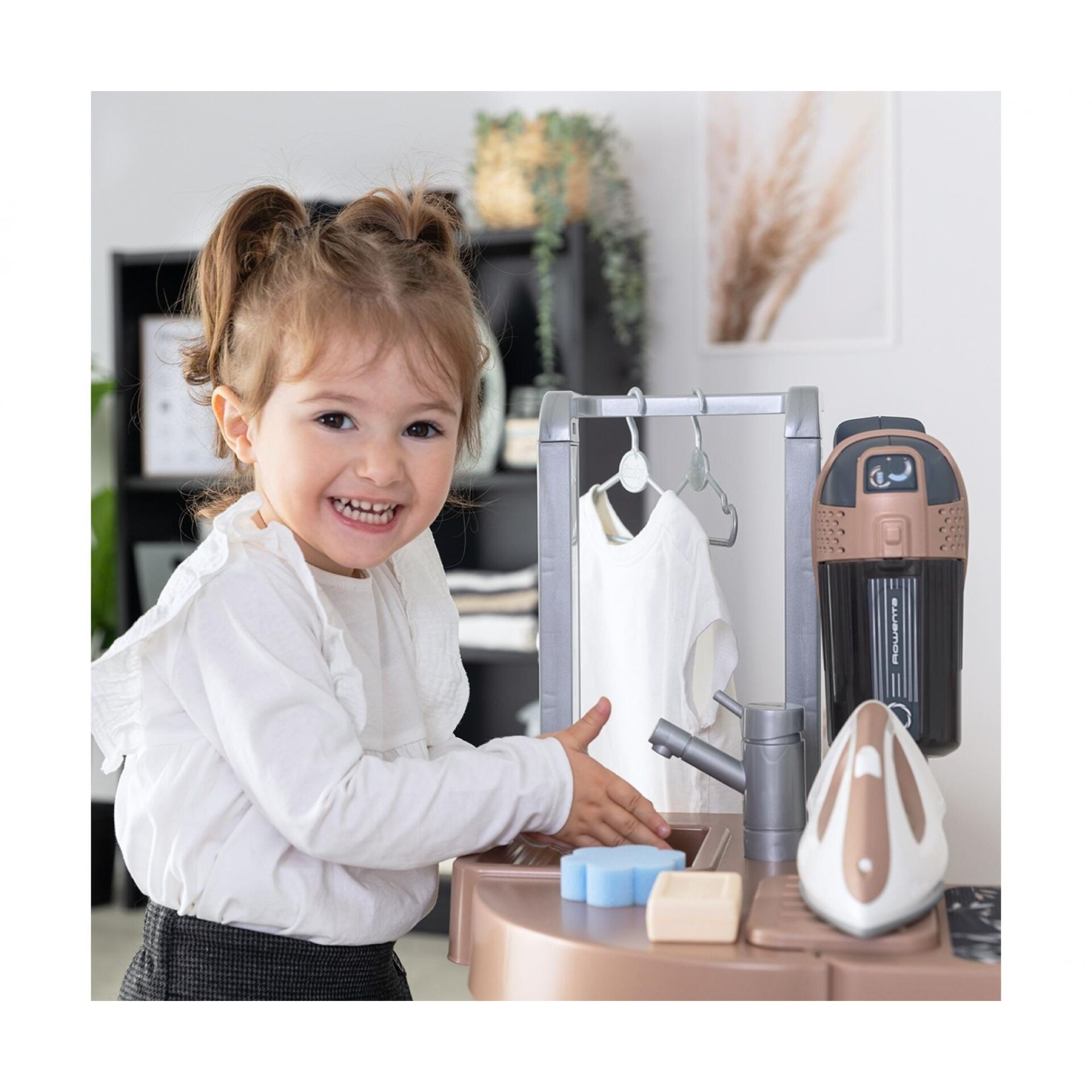 Spielzeug-Wäschestation, Kinder-Waschstation, Kleiderbügel-Spielset, Wäschereitrainer, Puppenhaushalt-Set