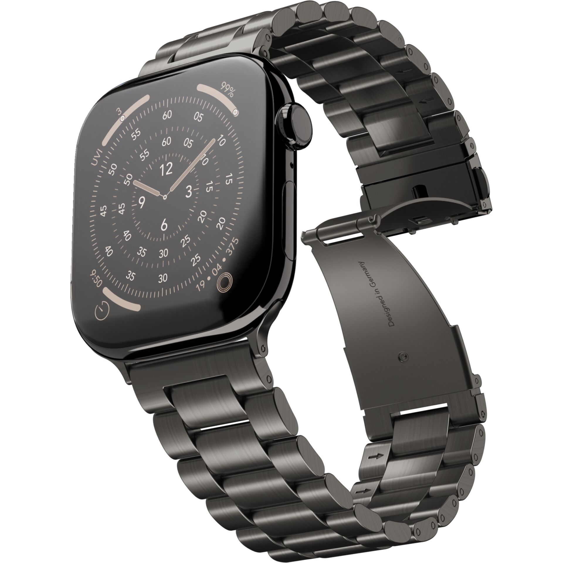 Smartwatch, Metallarmband, Edelstahl, Schwarz, Digitaldisplay