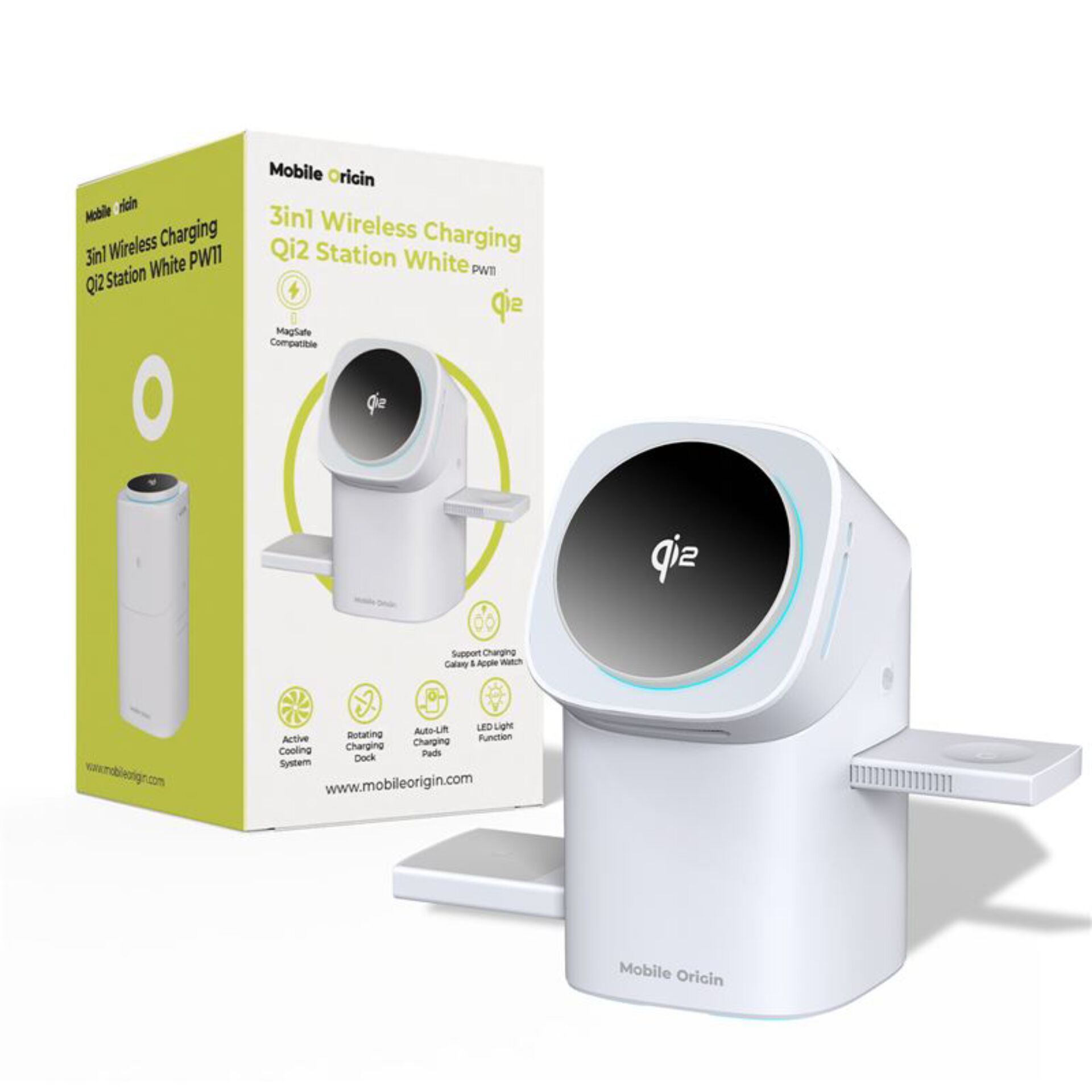 Mobile Origin 3in1 Wireless  Qi2 Charging Station PW11 white