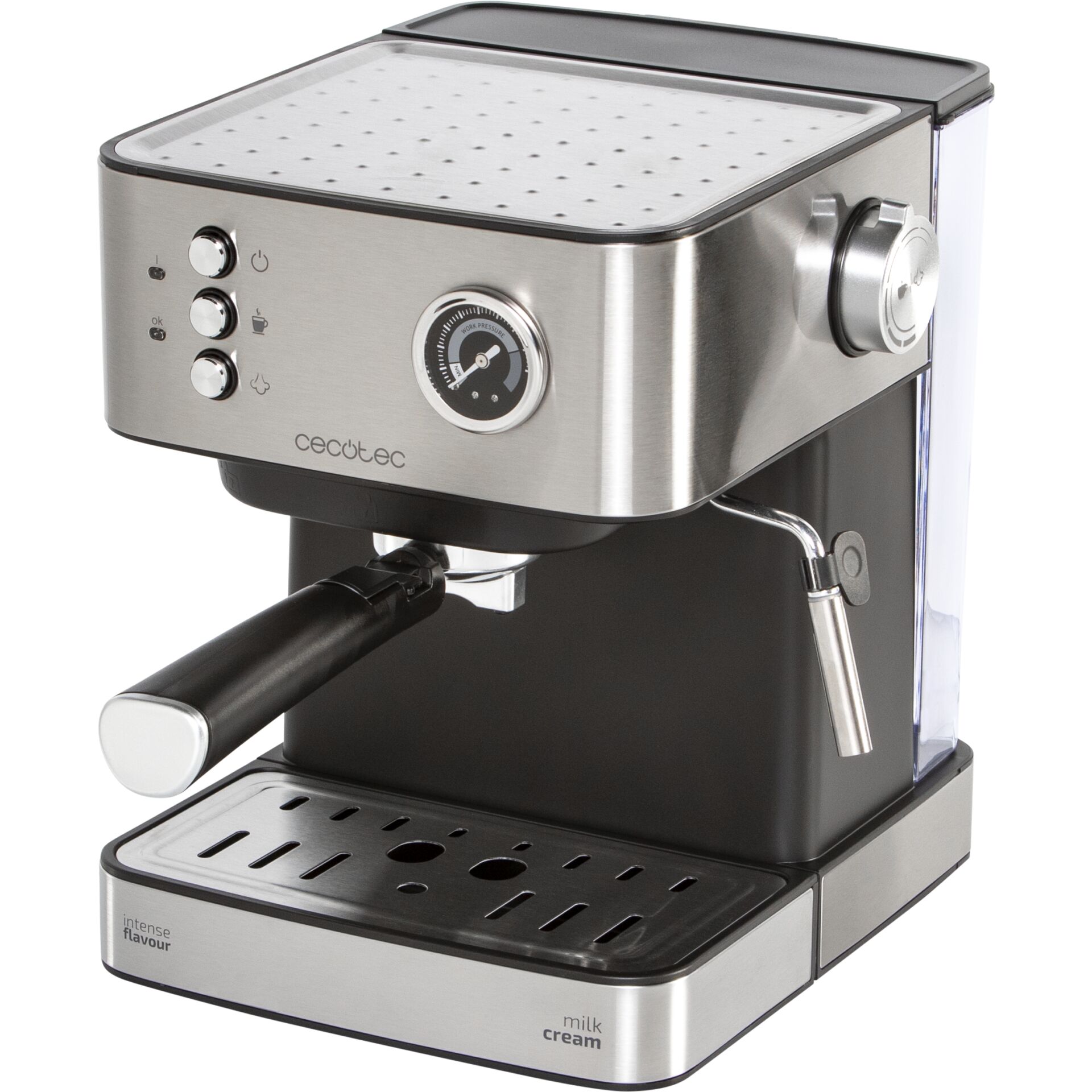 Espresso Maschine, Schwarz-Silber, Milchaufschäumer, Dampfhebel, Portafilter