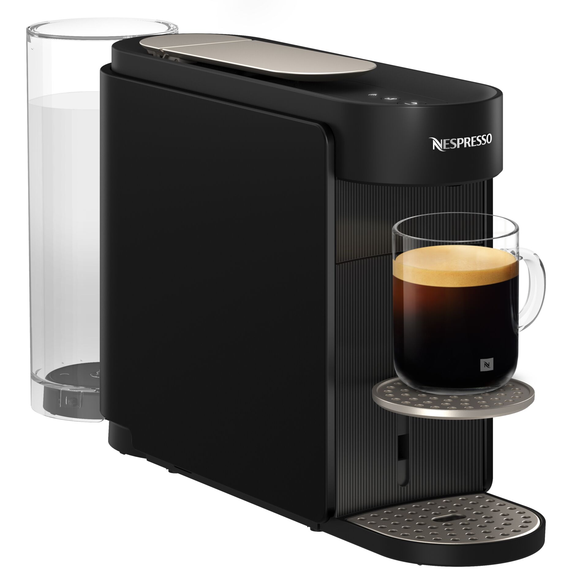 Kaffeemaschine, Espresso-Maschine, Milchschaumbehälter, Schwarz, Kaffee-Dispenser, Kaffeeautomat, Kapselmaschine, Espresso, Schwarz, Tassenabstellfläche