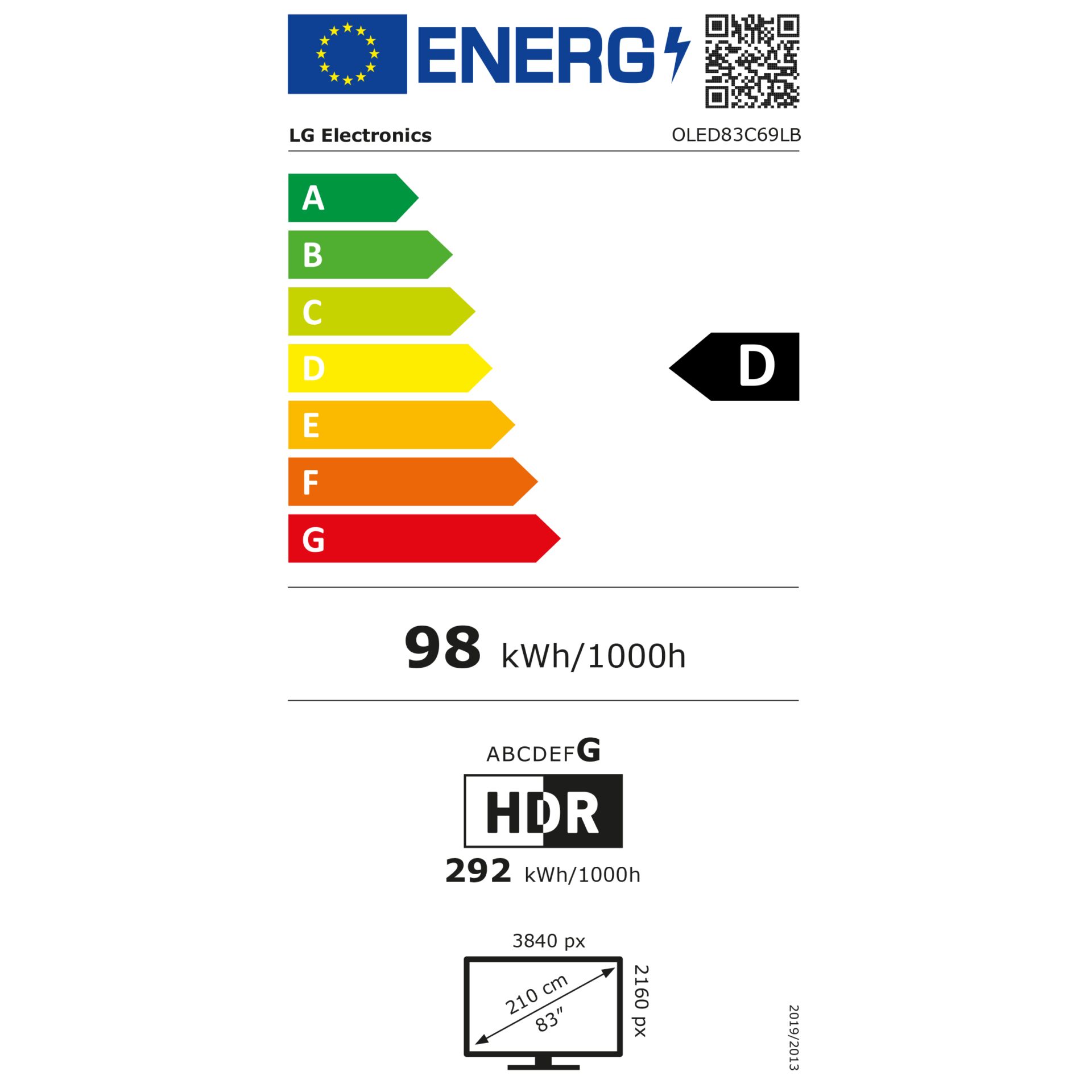 OLED TV, Energieeffizienzklasse D, 98 kWh/1000h, HDR, 3840x2160