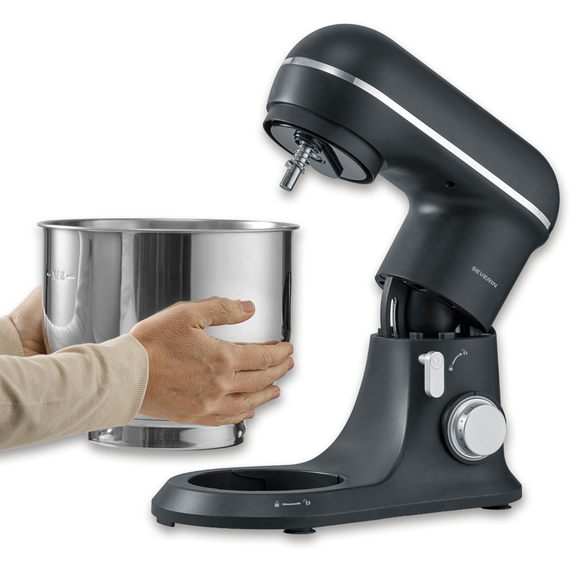 Küchenmixer, Standmixer, Rührgerät, Metallbehälter, Grau/Anthrazit