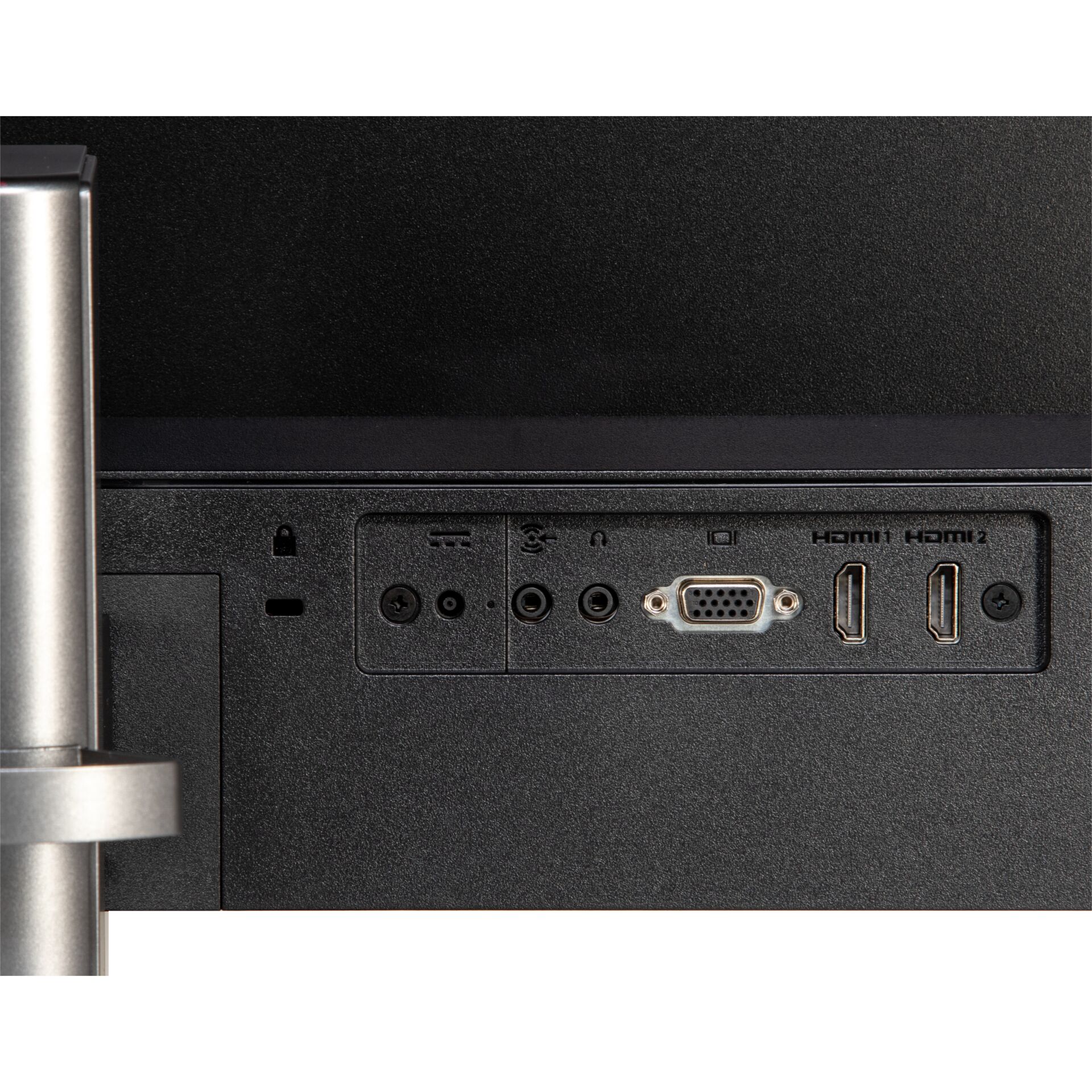 Monitor, HDMI-Anschlüsse, VGA-Anschluss, Audioanschlüsse, schwarzes Gehäuse