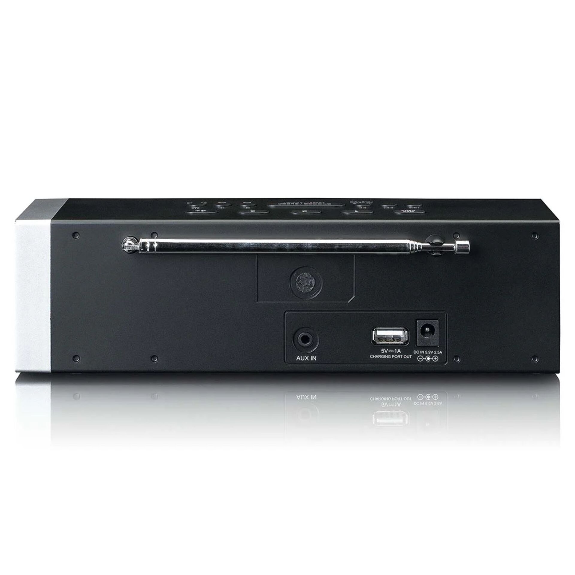 Bluetooth-Lautsprecher, AUX-Eingang, USB-Ladeanschluss, Metallgriff, schwarz vorne