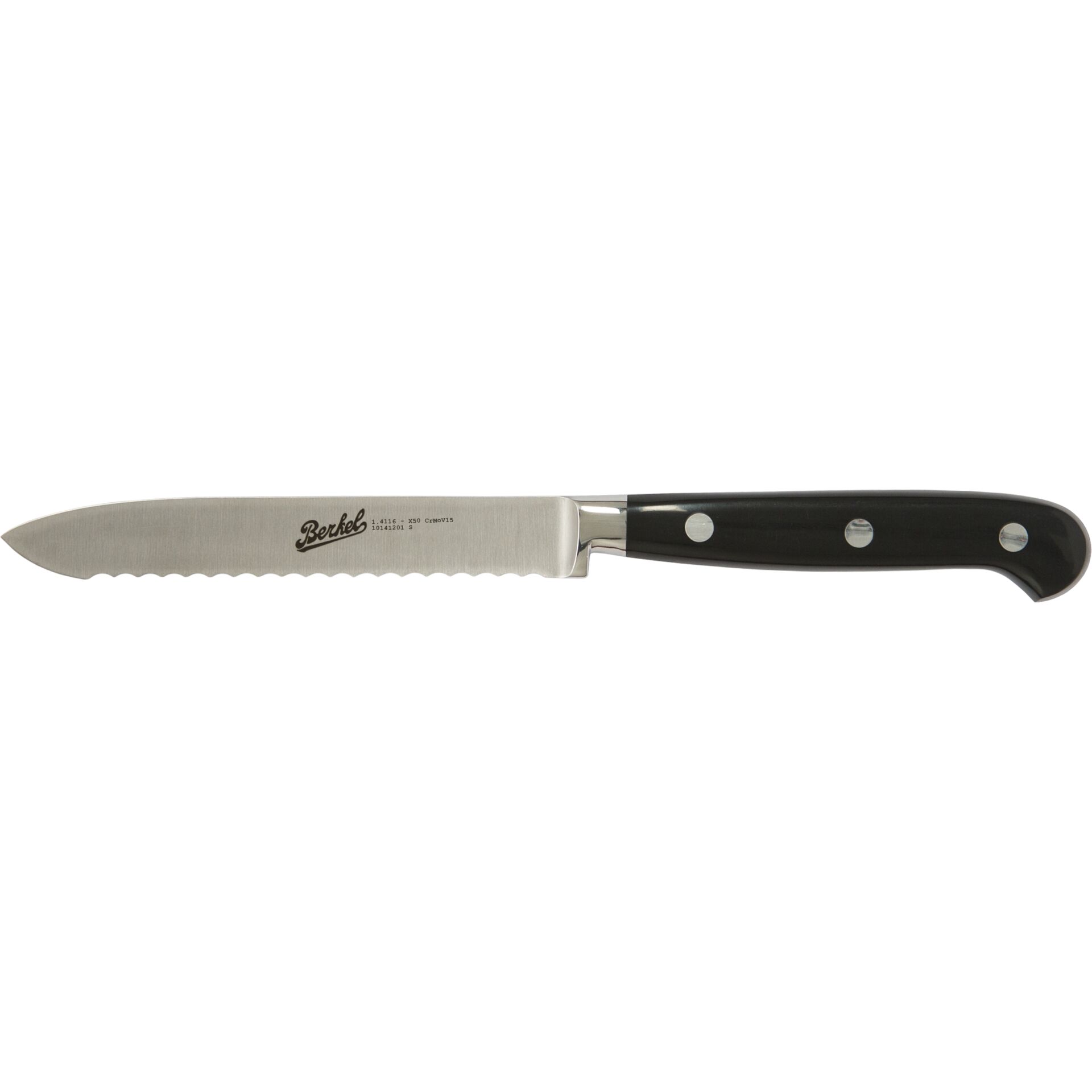Santoku, Küchenklinge, Stahl, Schwarzgriff, Zackenrand