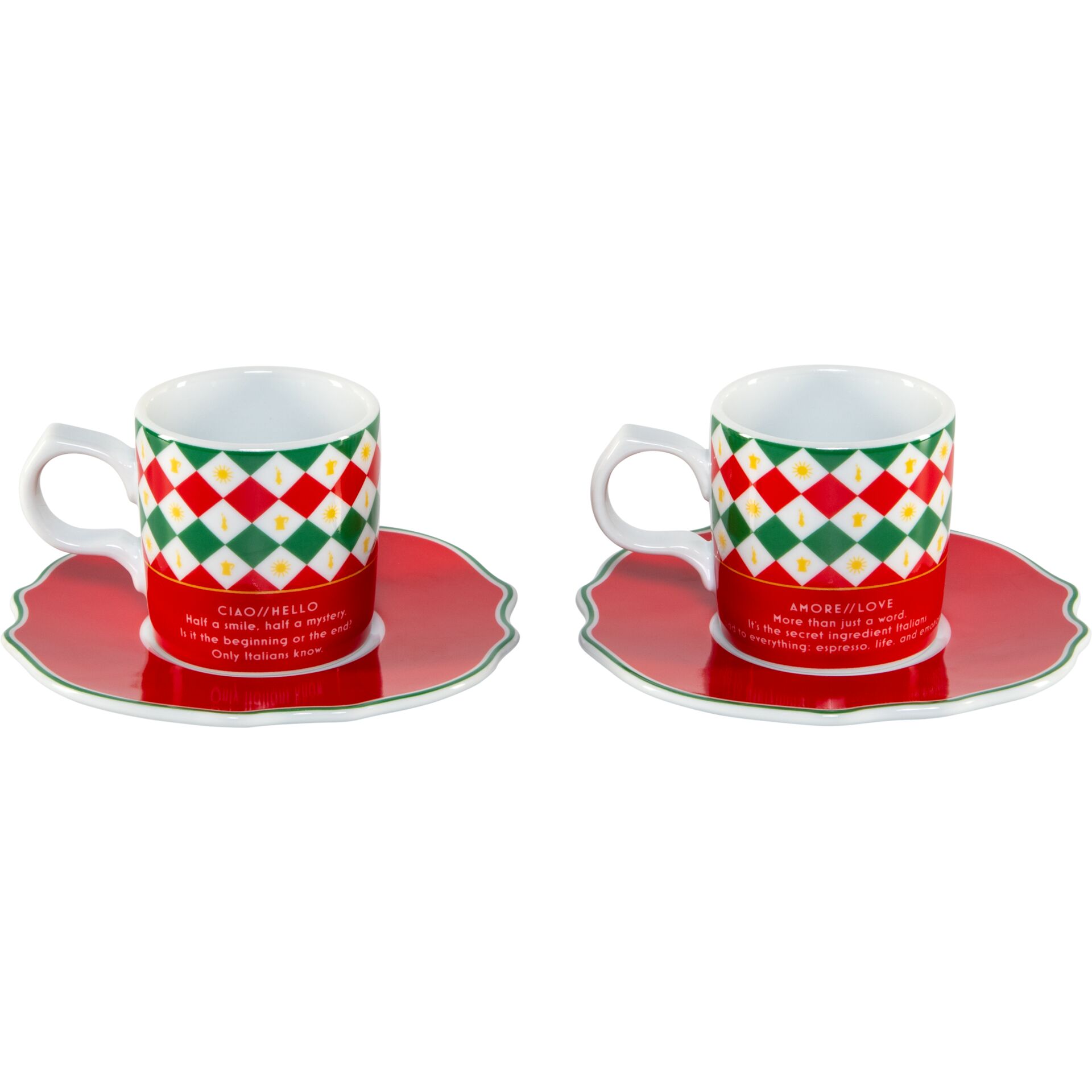 tassen-set, kaffeetassen, duet-tassen, roter teller, mustertassen