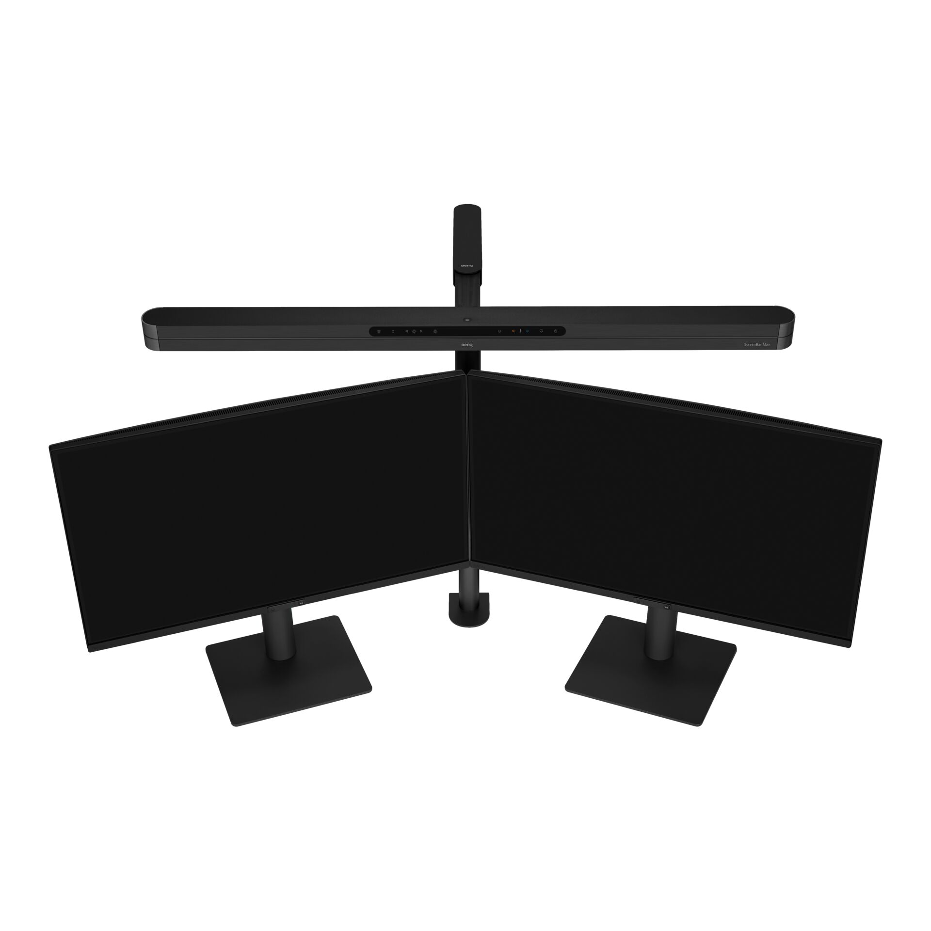 Doppelmonitor, gebogene Monitore, Monitorhalterung, schwarz, Monitorleuchte