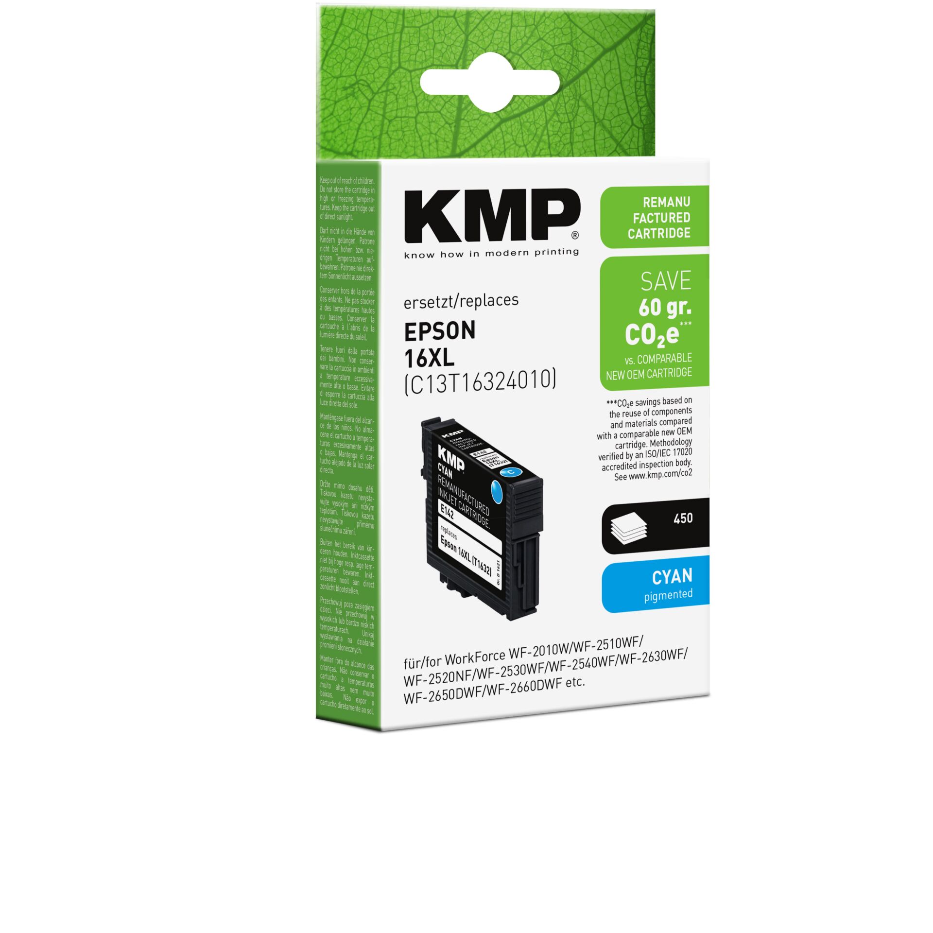Adapter, Elektronik, Computer-Ausrüstung, Computerausrüstung, QR-Code, Tintenpatrone, KMP Ersatz, Epson 16XL, Cyan Pigmentiert, CO2e Sparend