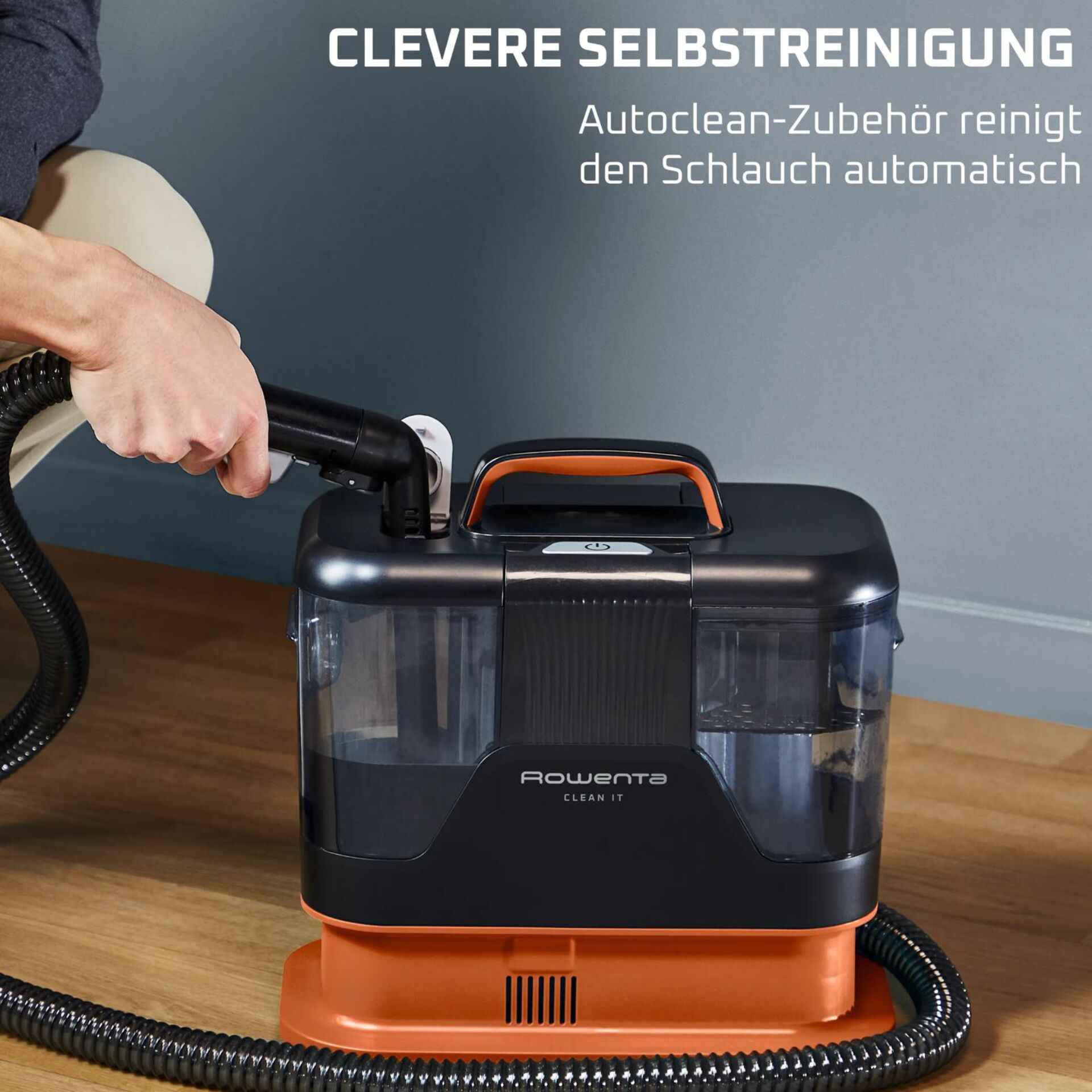 Staubsauger, Bodenreiniger, Orange Akzent, Transparenter Wassertank, Kabelschlauch