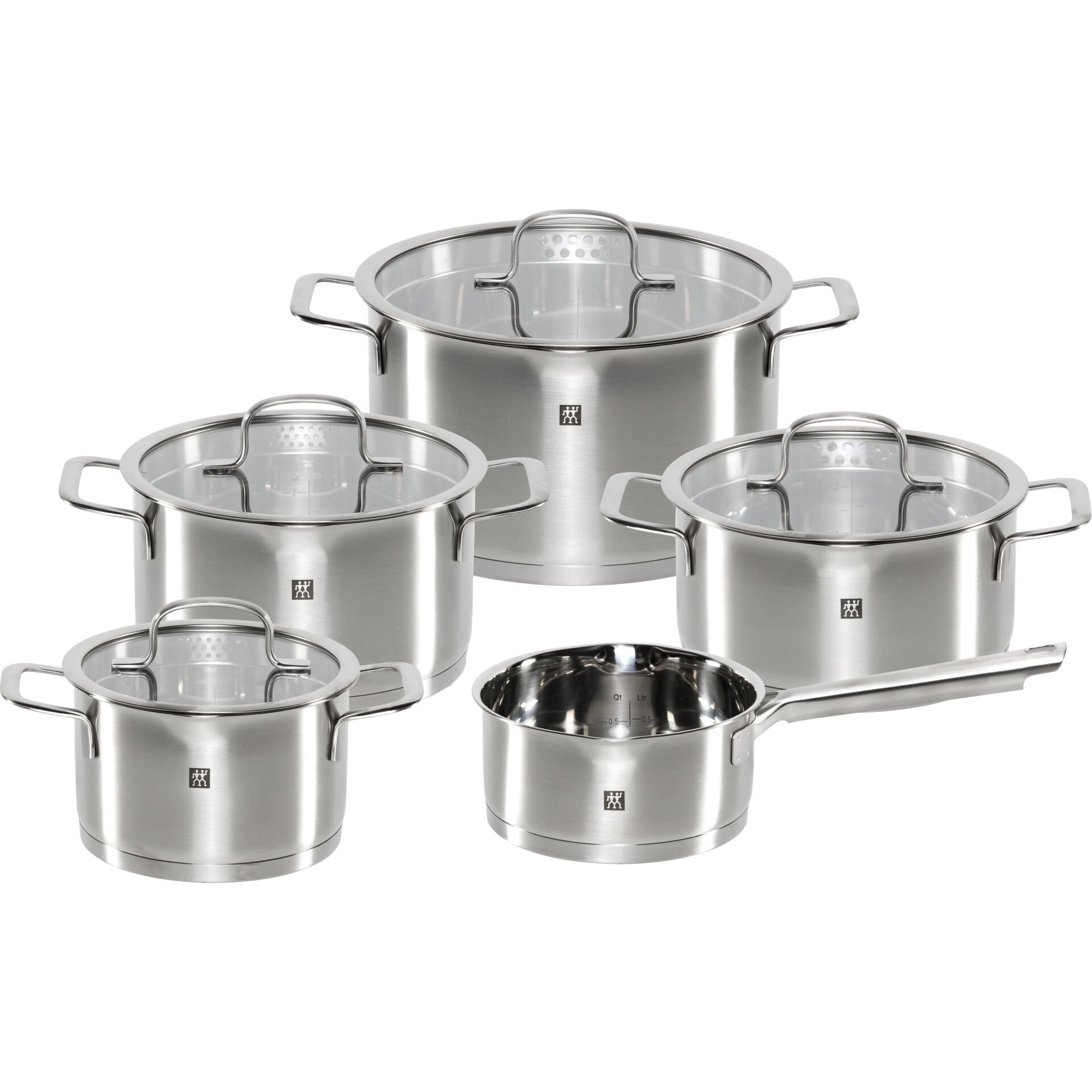 Topfset, Stahl, Edelstahl, Glasdeckel, 4+1 Teile