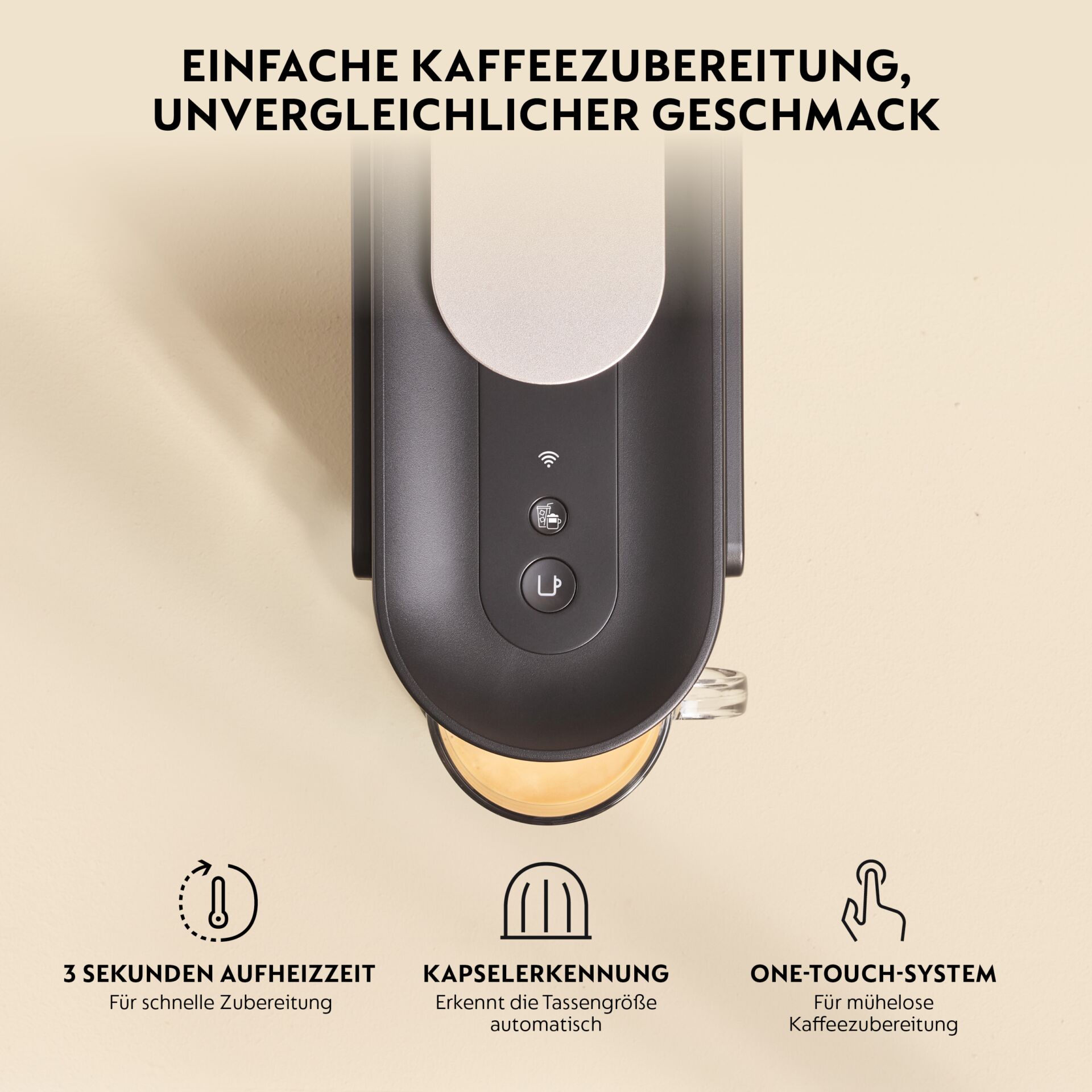 Kaffeemaschine, Kaffeezubereitung, One-Touch-System, Kapselerkennung, 3 Sekunden Aufheizzeit