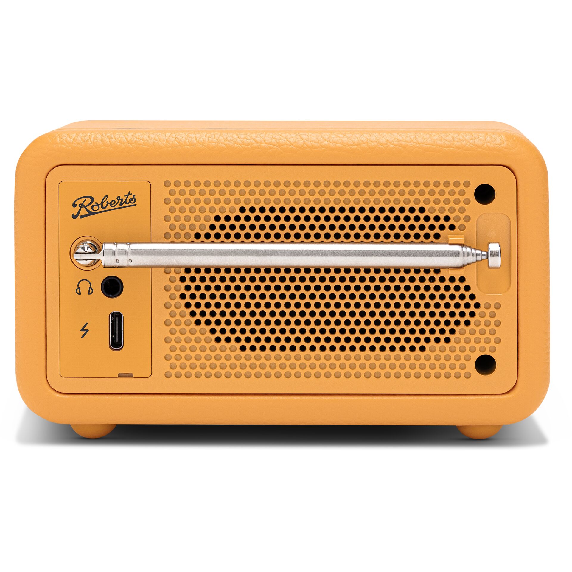 portabler Lautsprecher, orange, Lautsprechergitter, Antennenstange, USB-C Anschluss