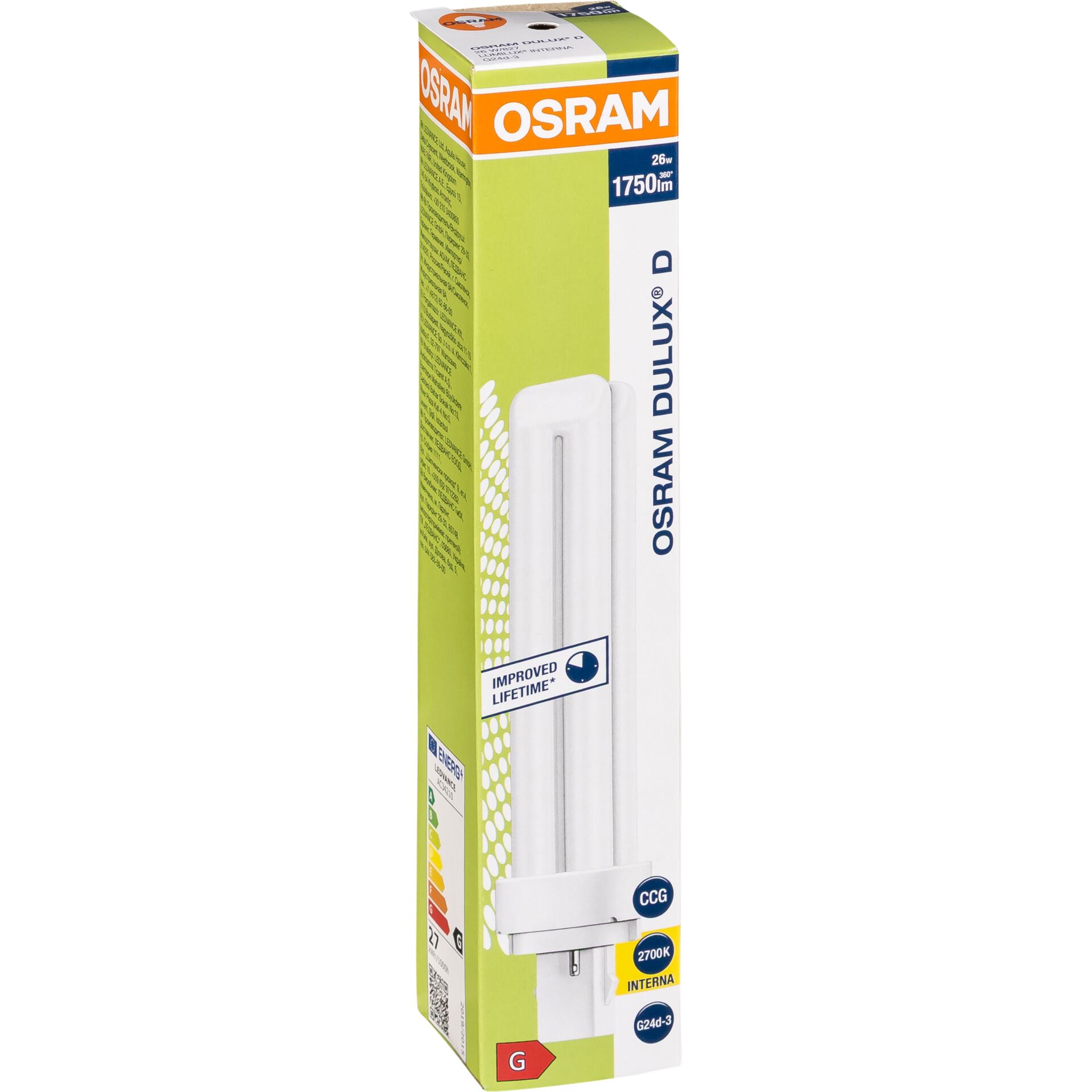 t8, osram dulux d, compact fluorescent lamp, 2700K, white light