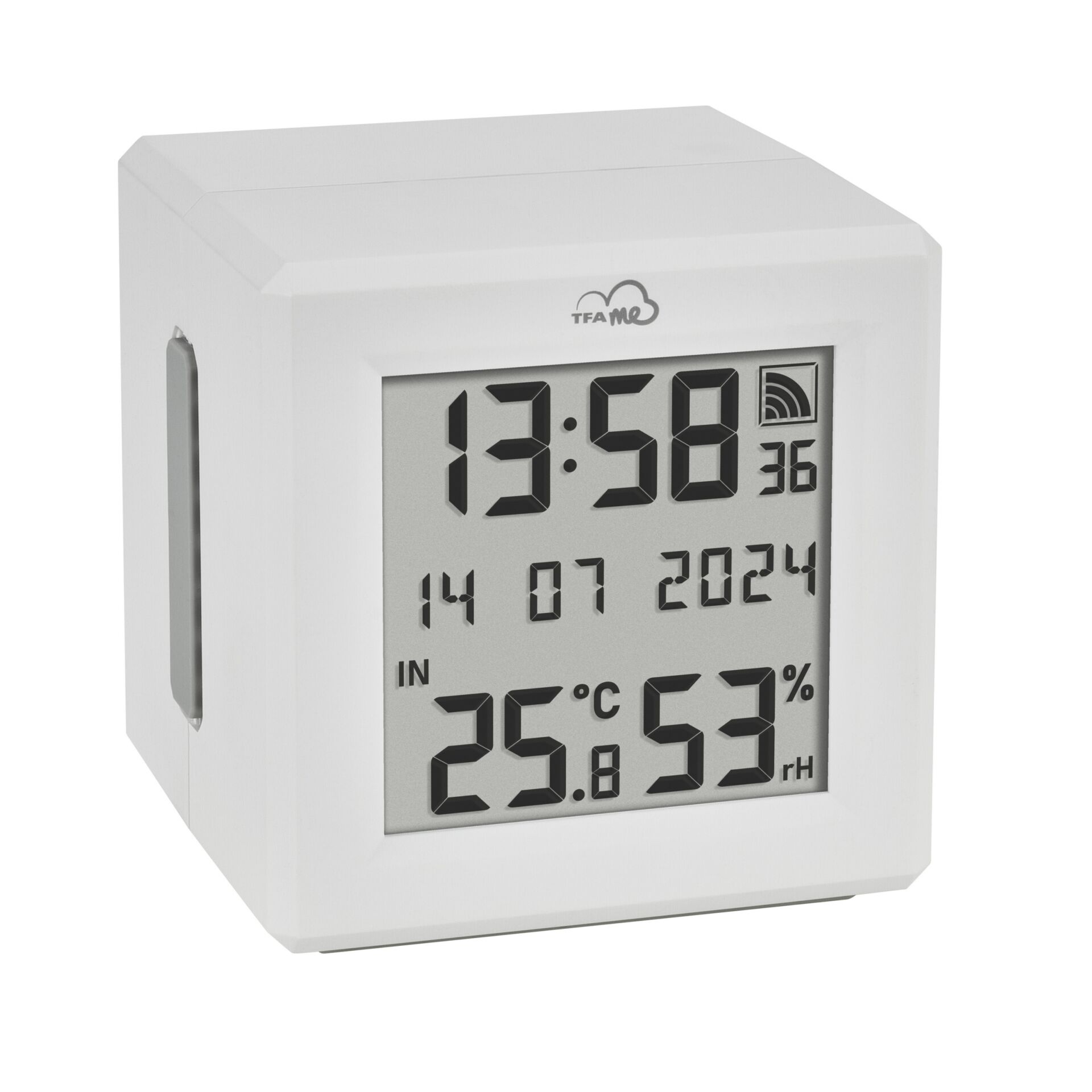 Digitaluhr, LCD-Anzeige, Wetterstation, weiße Würfeluhr, Temperaturfeuchte-Uhr