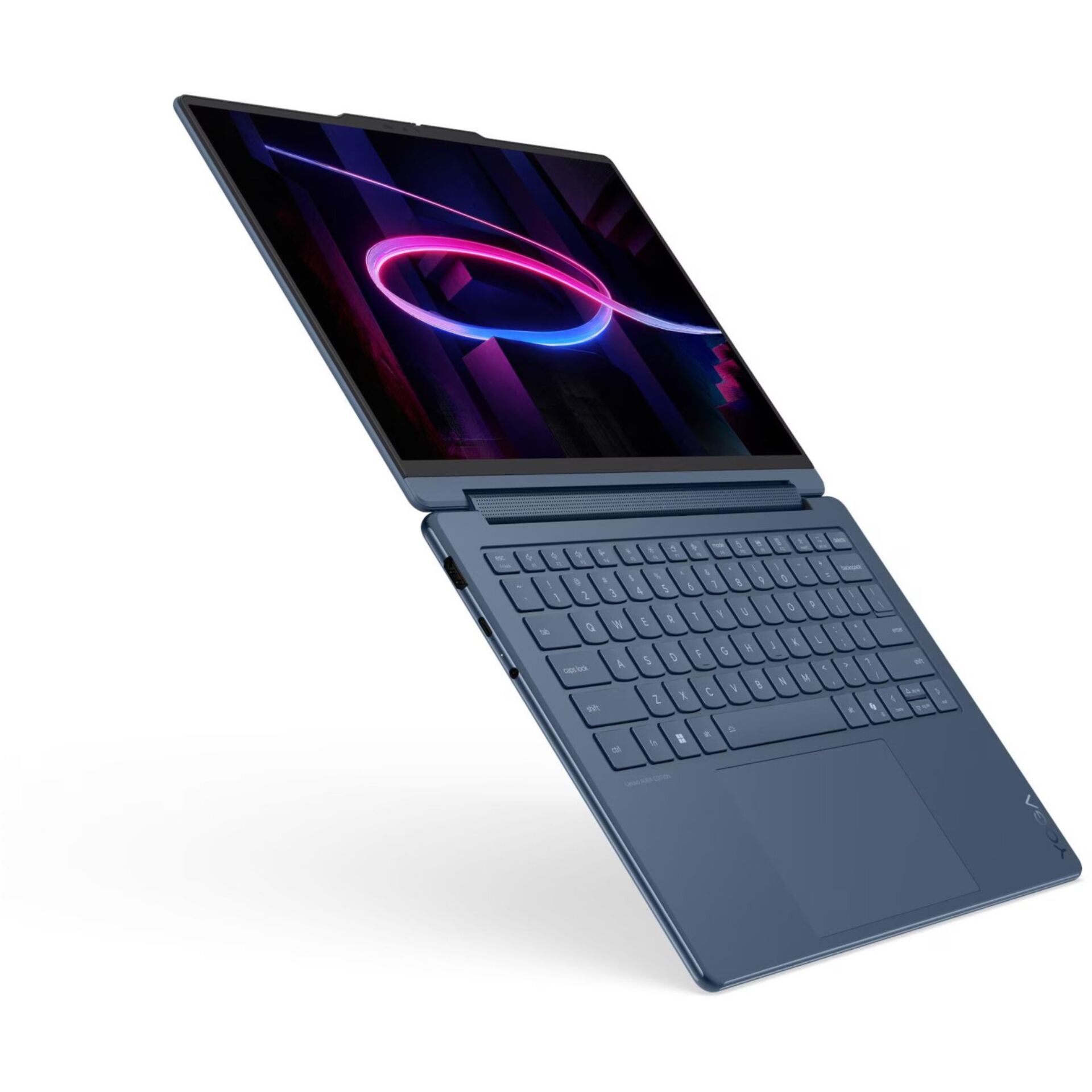Laptop, Blaues Gehäuse, QWERTZ-Tastatur, Touchpad, Schwarzer Bildschirm