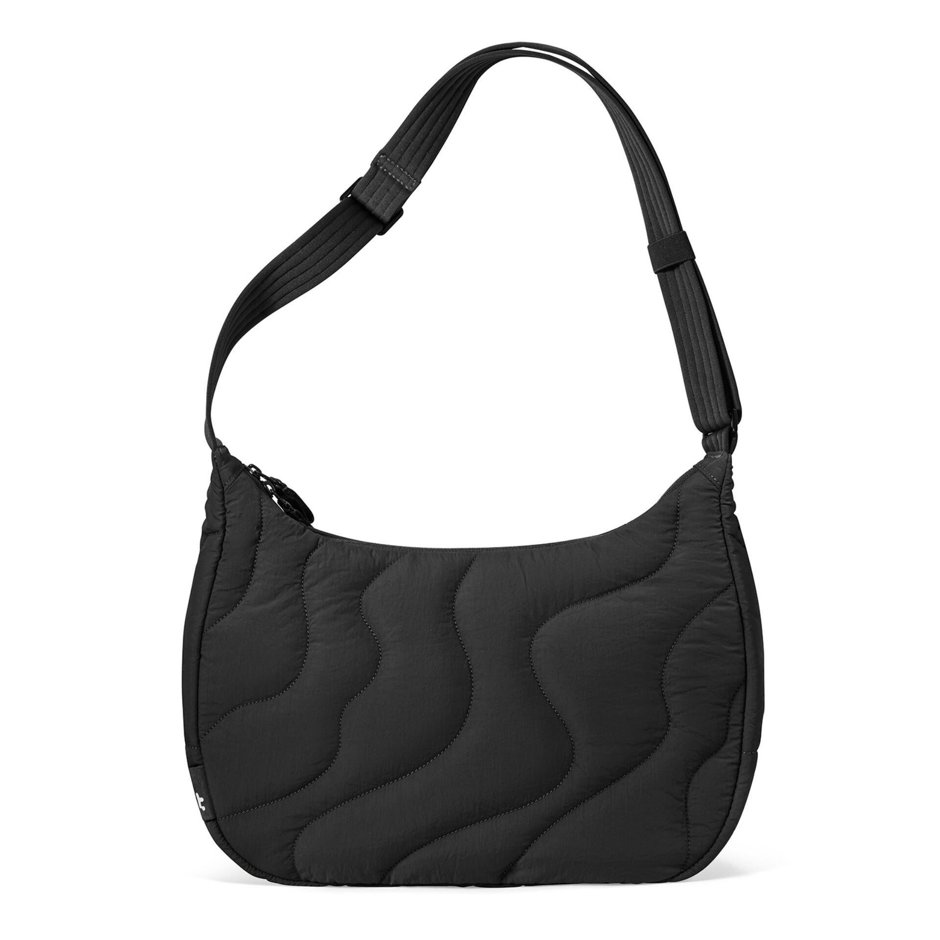 Hobo-Tasche, Quilted, Schwarz, Schultertasche, Kordelzug