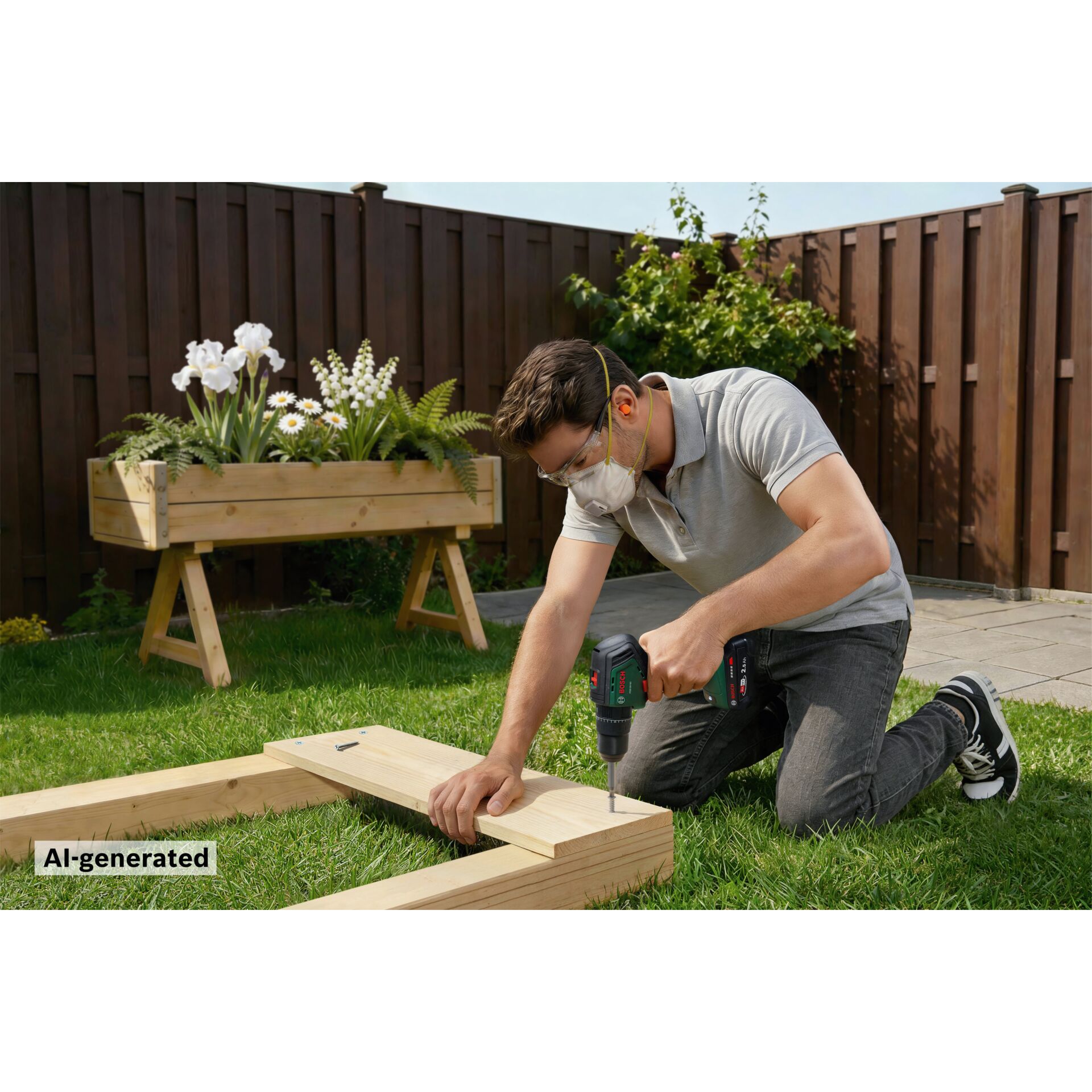 handyman, bohrer, holzarbeit, outdoor, maske