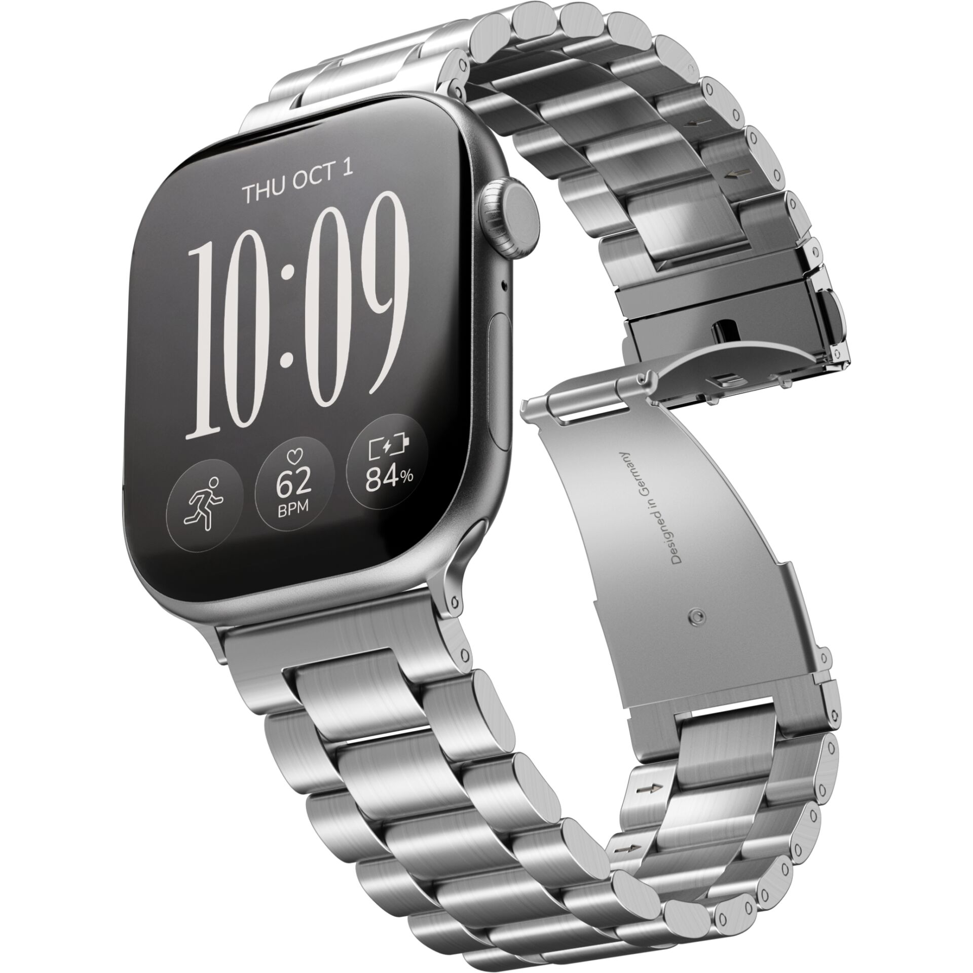 Smartwatch, Edelstahlarmband, Silberfarben, Touchscreen, Gliederarmband