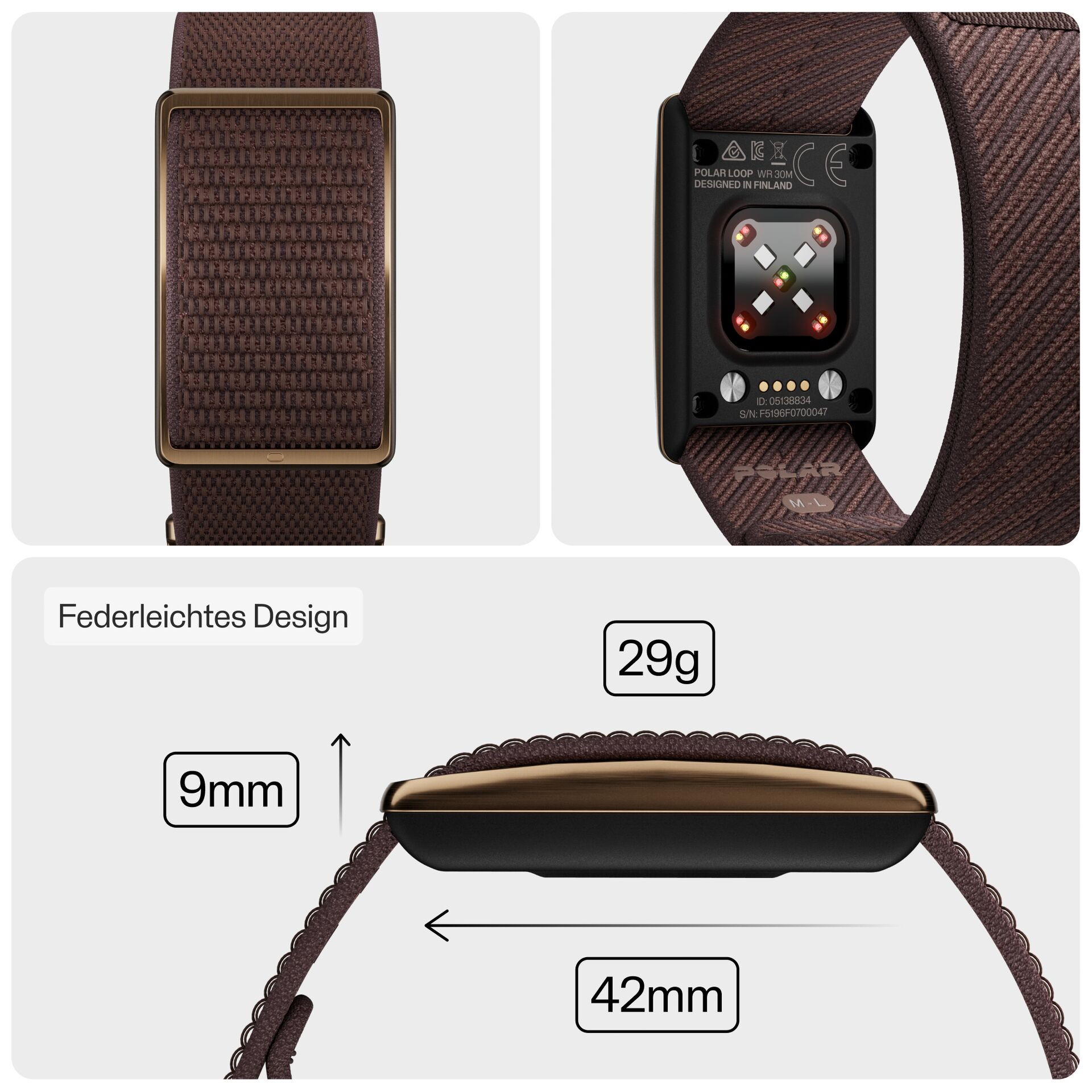 Uhrenarmband, Braunes Muster, Lederoptik, Schmaler Rahmen, Gewicht 29g