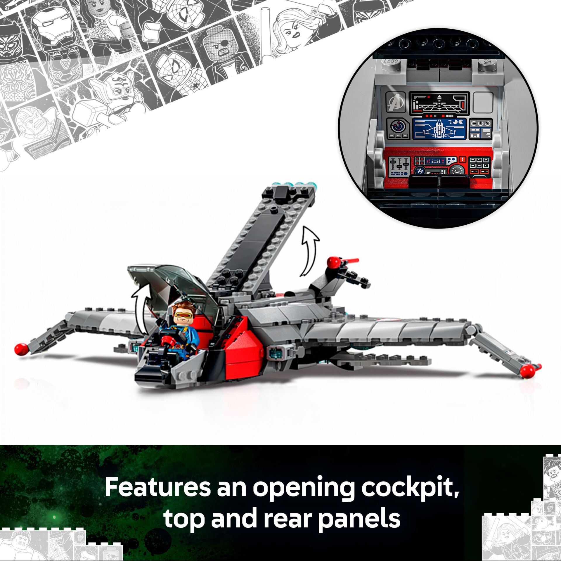 Jetflugzeug, Kampfflugzeug, Space Grau, Offene Cockpit, LEGO Modell
