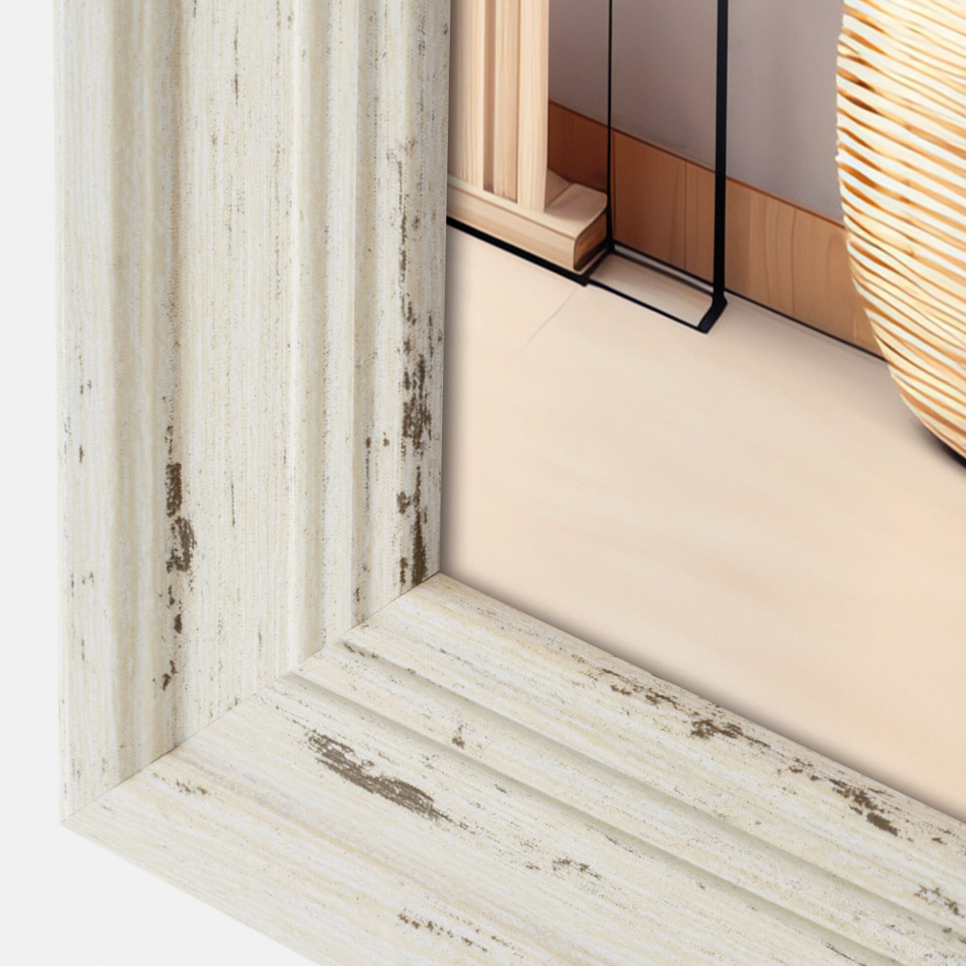 Holzrahmen, Altweiß, Rustikaler Rahmen, Frame, Holzmaserung, Kerzenhalter, Holzrahmen, Antikoptik, Kunststoffoptik, Möbelrahmen