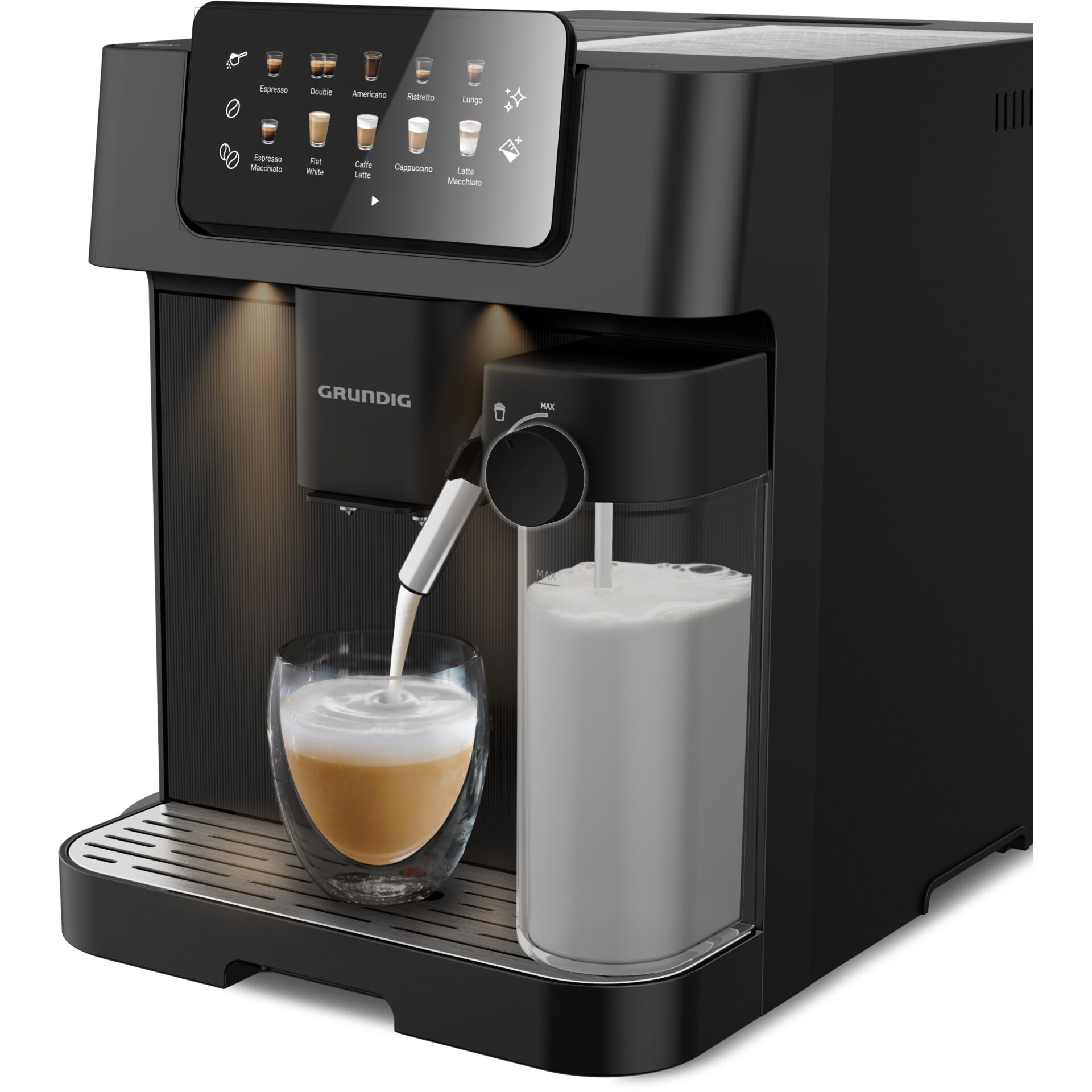 Kaffeemaschine, Espressozubereitung, Milchaufschäumer, Schwarz, Kaffeemaschine mit Display