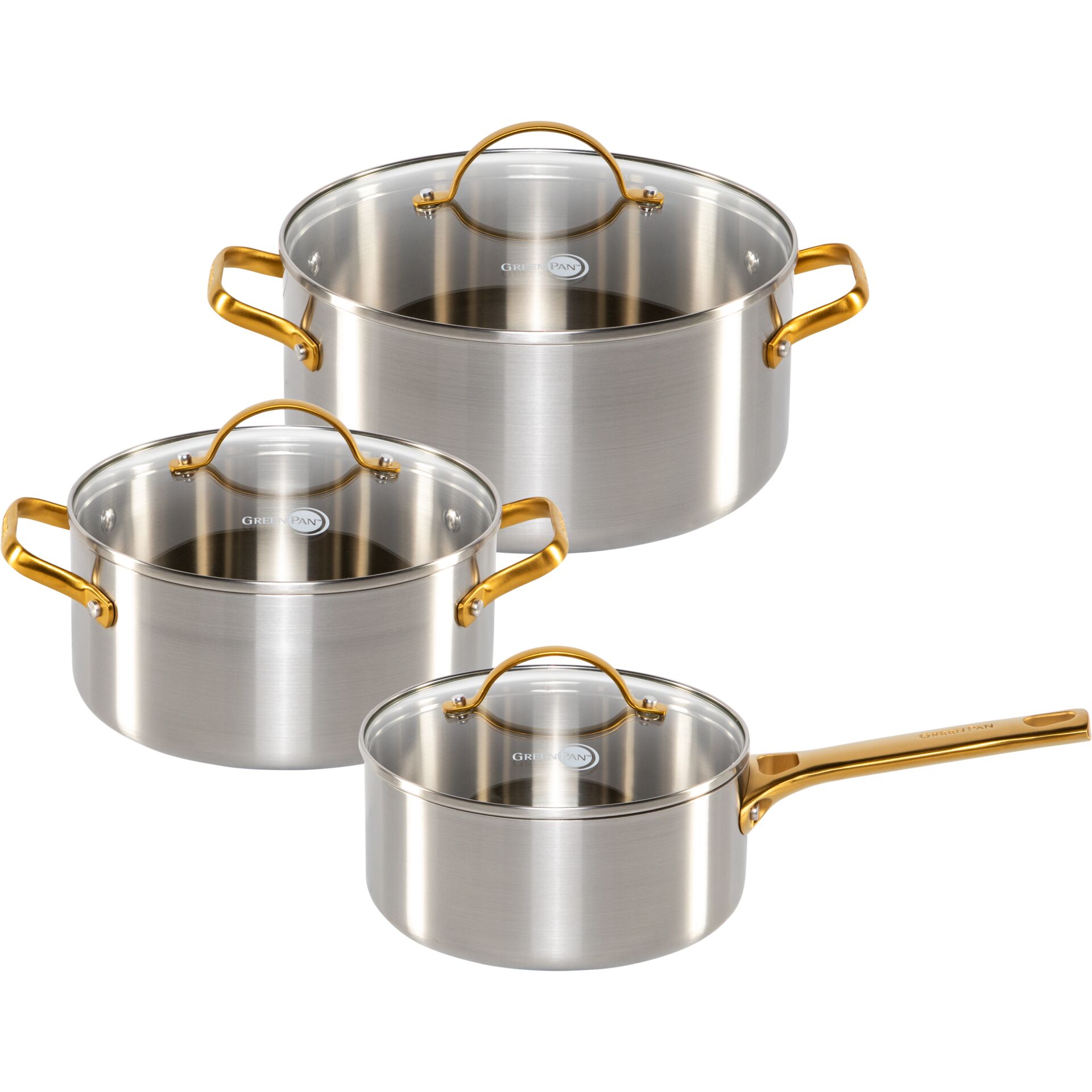 Topfset, Stainlessstahl, Bratentopf, Kochtopf, Goldgriffe