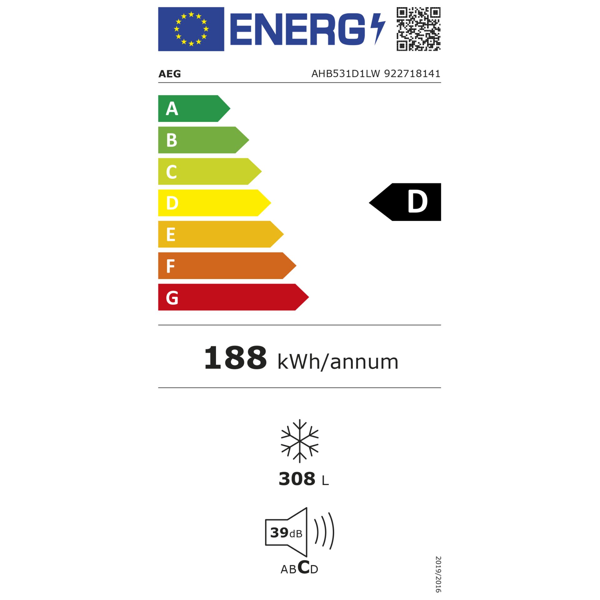 AEG AHB531D1LW  Gefriertruhe – Energieeffizienzklasse D