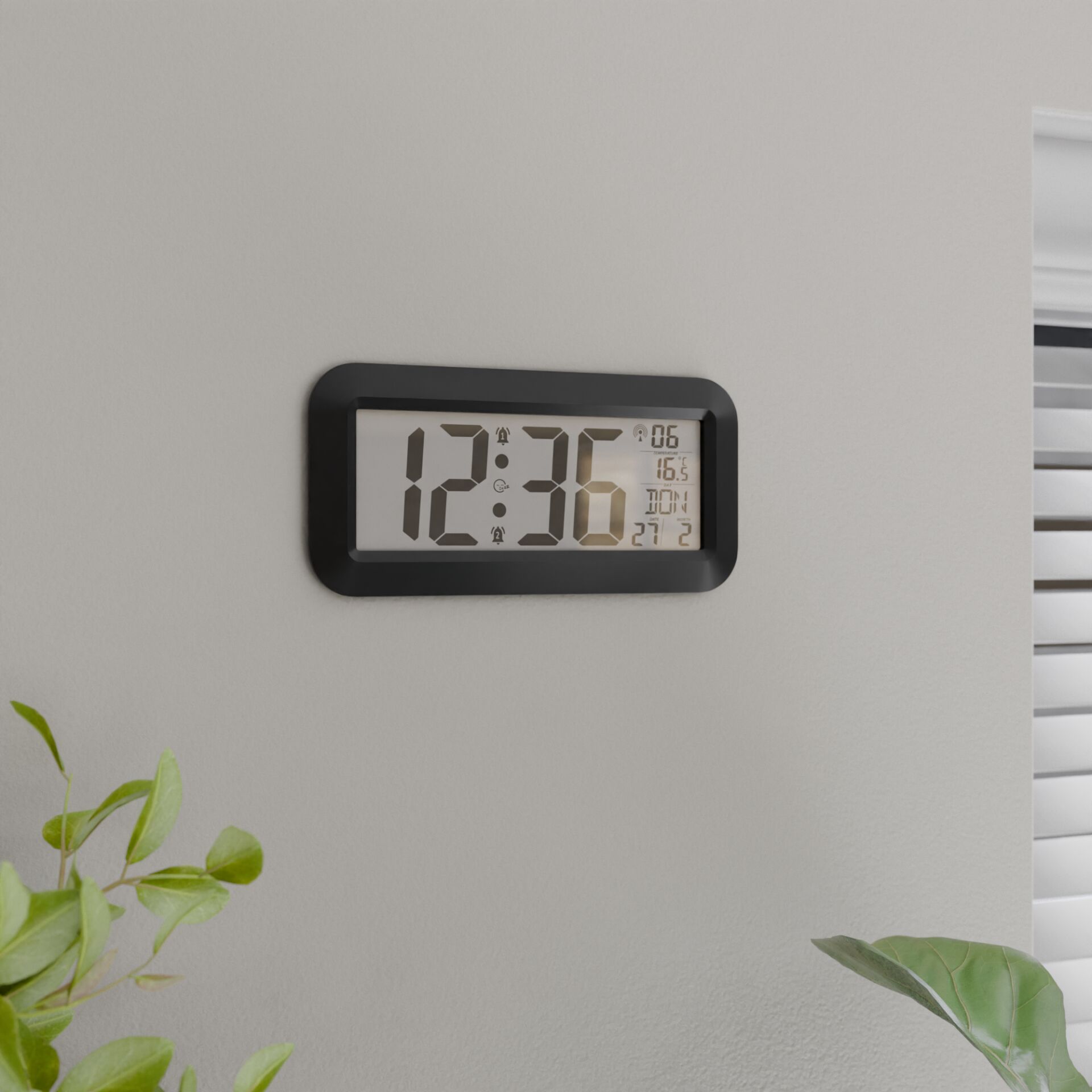 Digitaluhr, Wanduhr, LCD-Anzeige, Grau Rahmen, Moderner Schmuck
