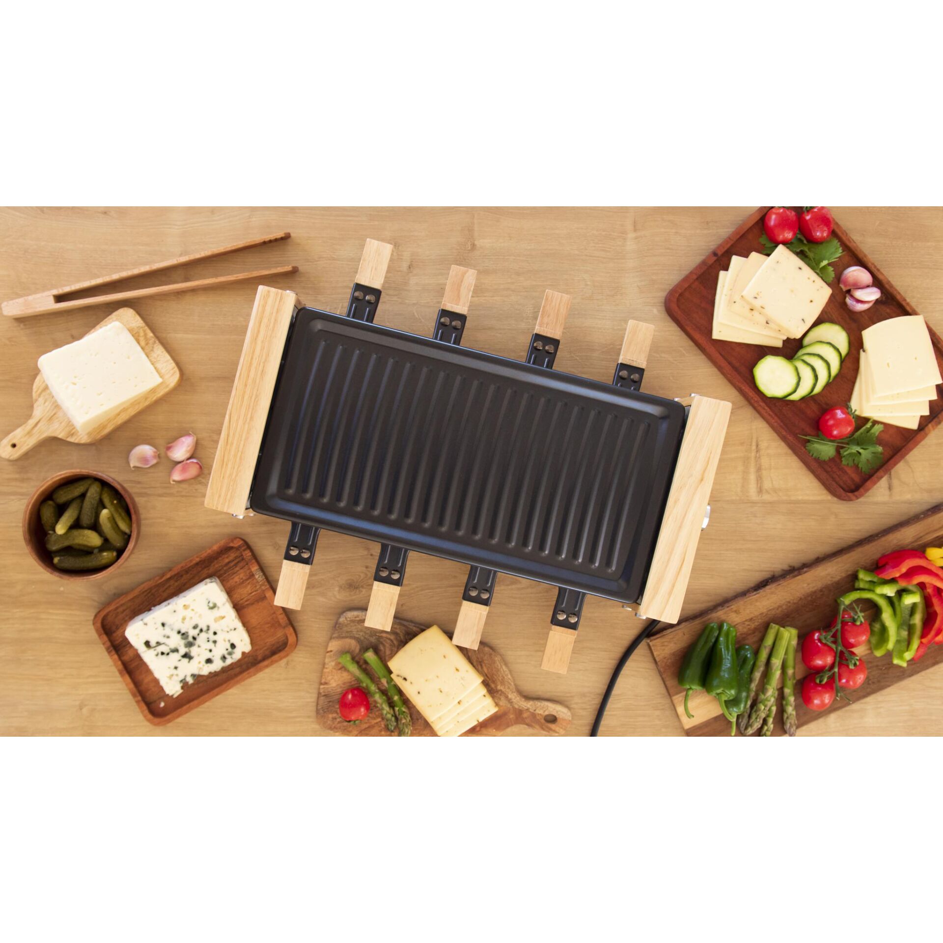 Grillpfanne, Grillplatte, Kochzubehör, Holzgriffe, Gemüsebeilage