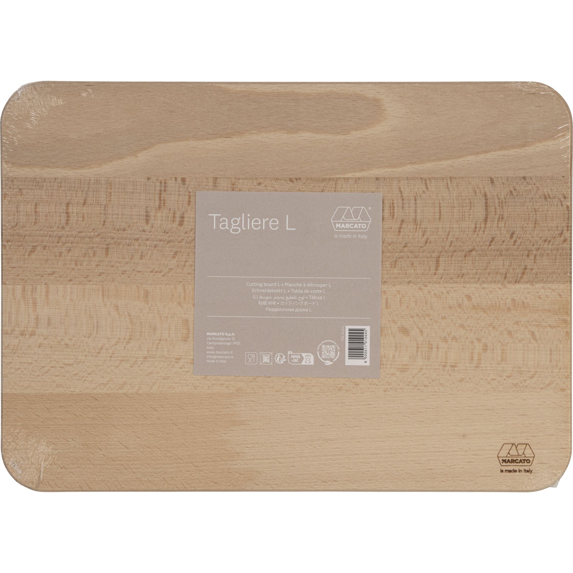 Schneidebrett, Holz, rechteckig, groß, Marcato Marke Etikett