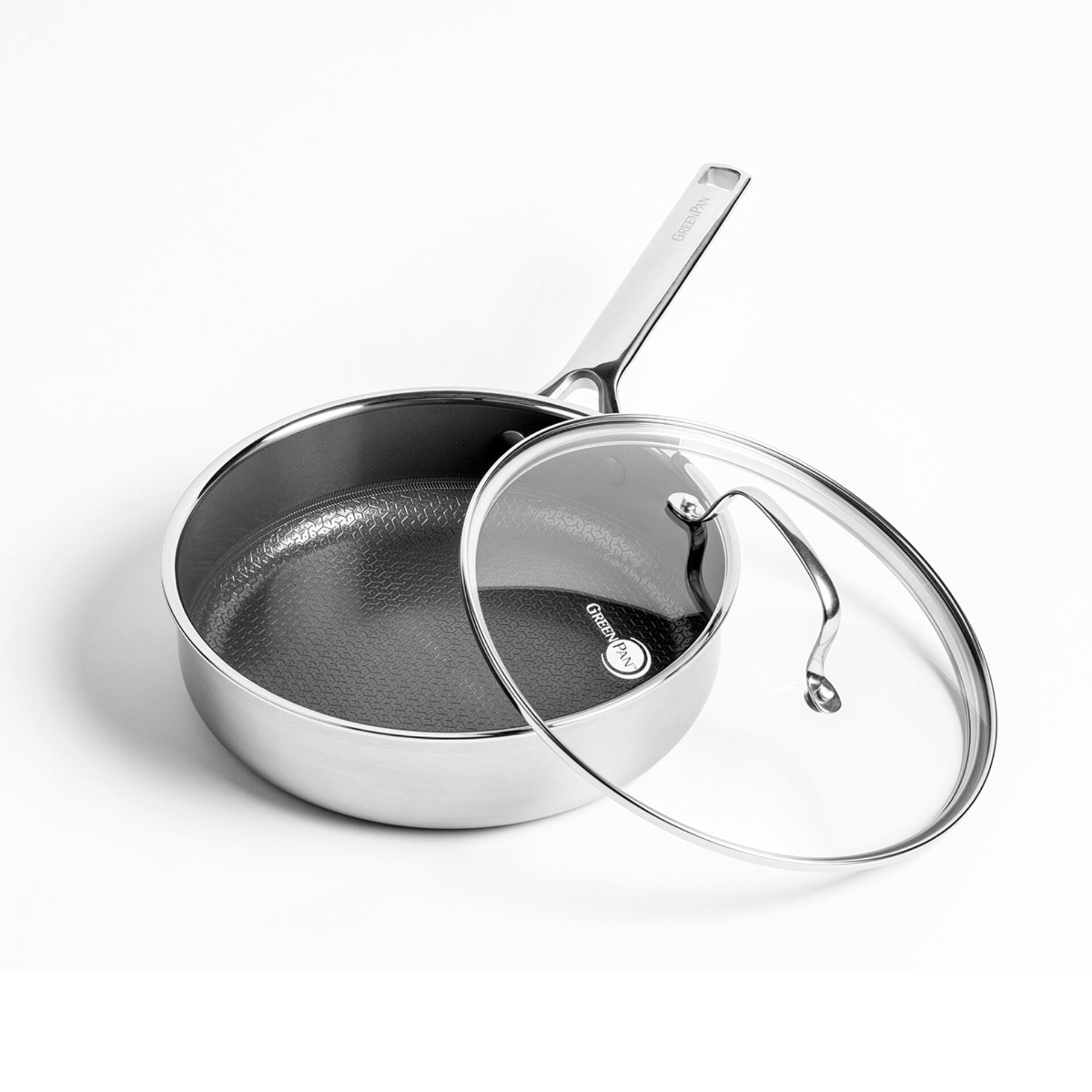 Schmorpfanne, Glasdeckel, Edelstahl, Antihaftbeschichtung, Strukturierter Pfannenboden
