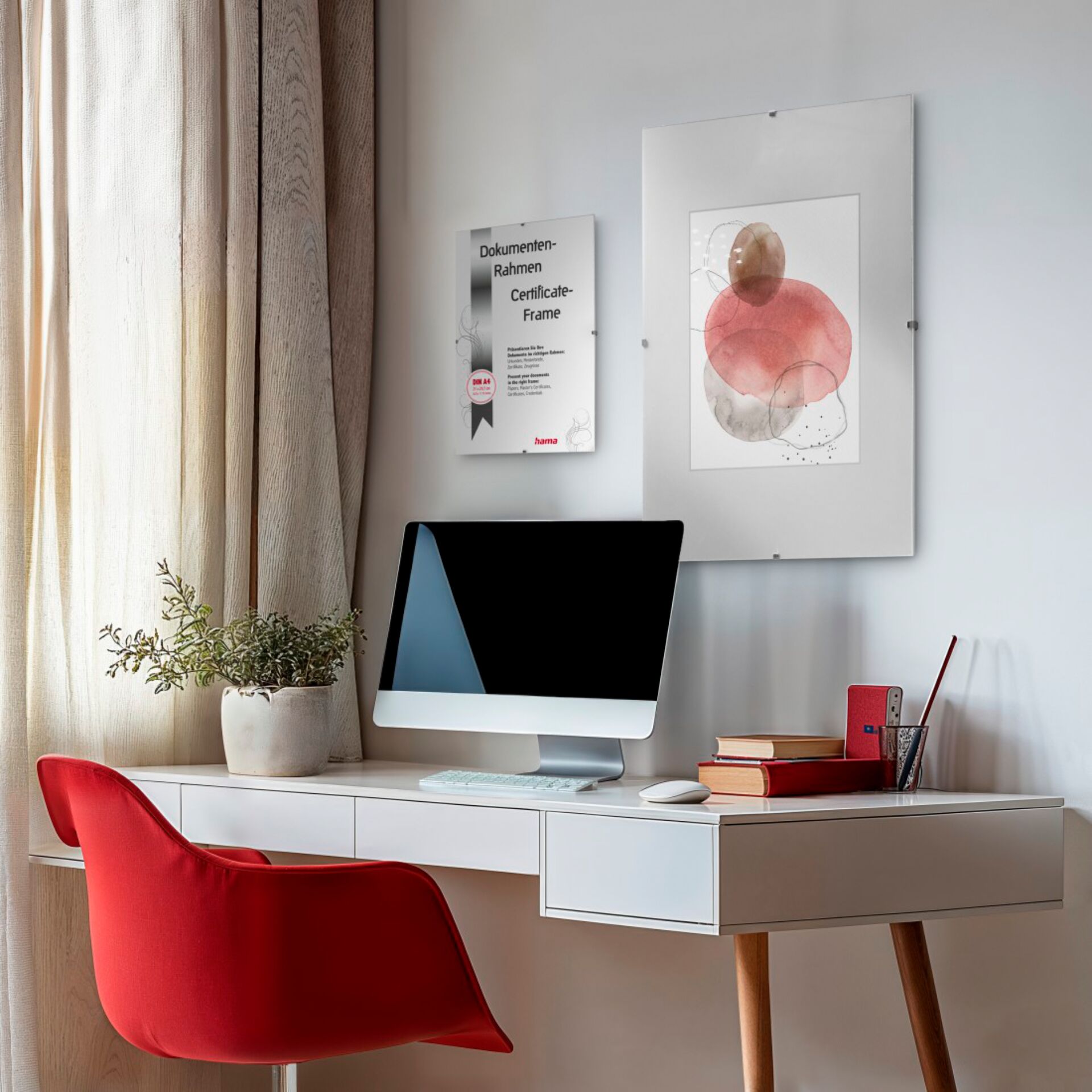 Schreibtisch, Computer, Monitor, Stuhl, Dekoration
