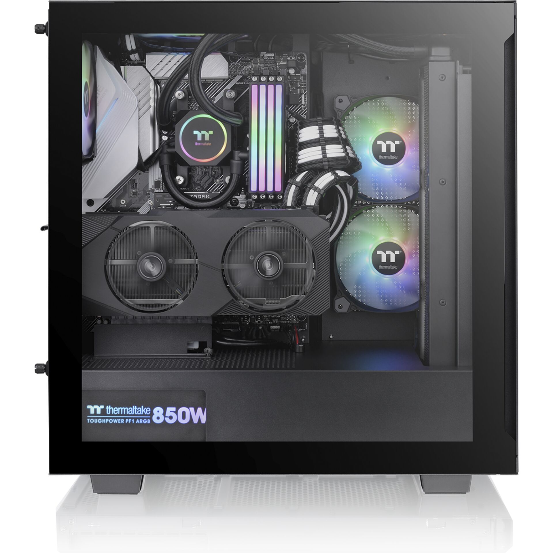 PC-Gehäuse, Gaming-PC, RGB-Lüfter, Wasserkühlung, 880W Netzteil