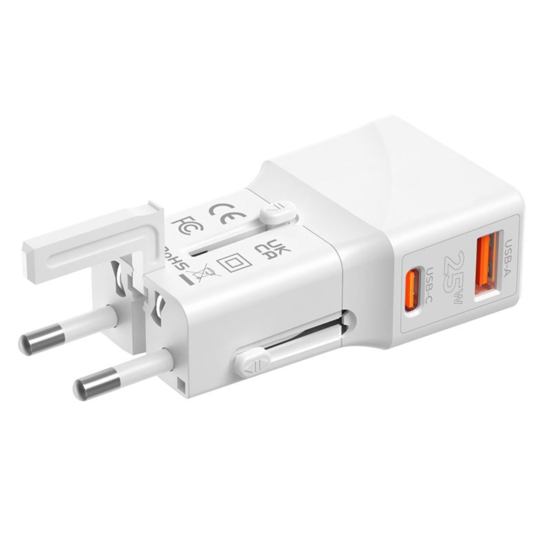 USB-A-Adapter, EU-Stecker, USB-C-Port, 2,5A, weiße Kunststoff