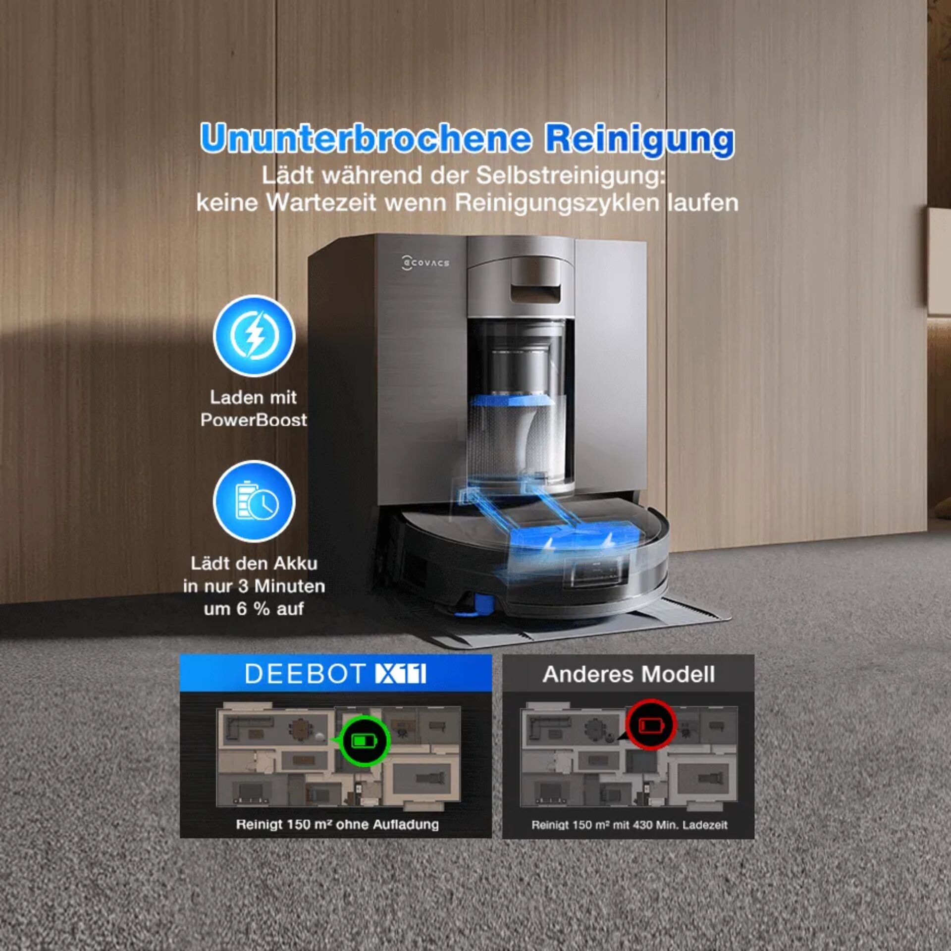 Saugroboter, Staubsaugerroboter, Akkubetrieben, Ladestation, Küche