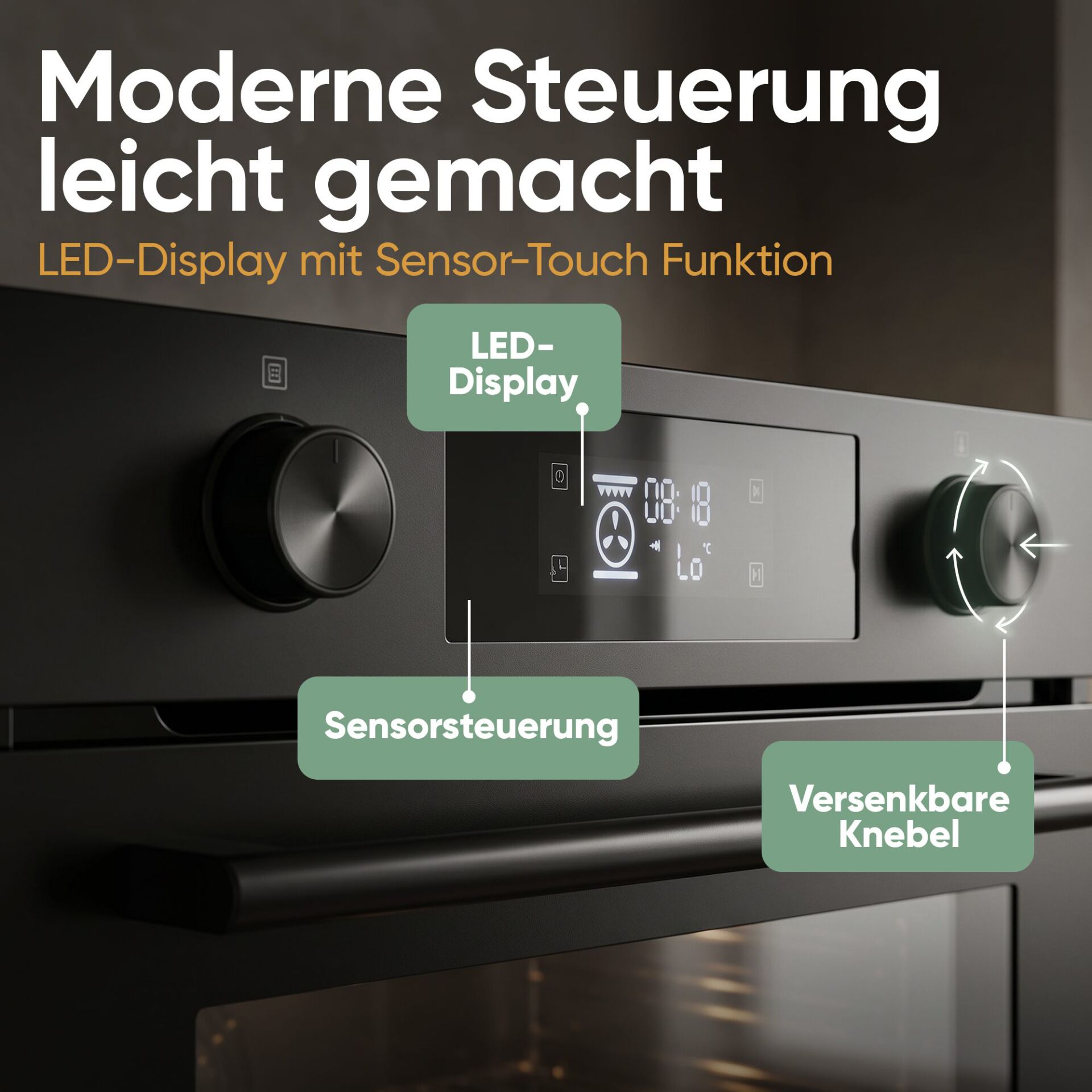 Haupttags, LED-Display, Sensorsteuerung, Versenkbare Knebel, Küchengerät