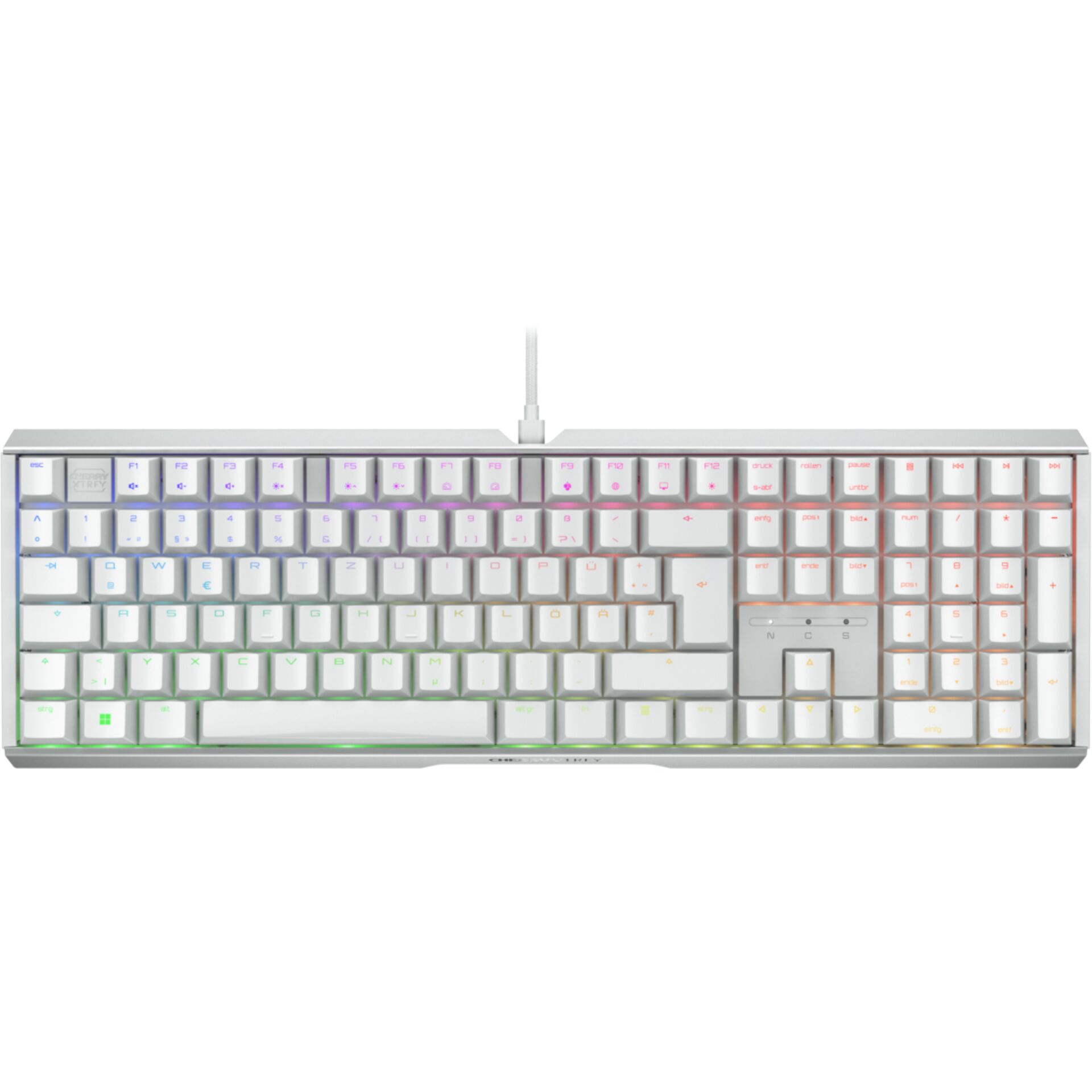 mechanische Tastatur, RGB-Beleuchtung, angeschlossen (kabelgebunden), vollformat, weiße Tasten