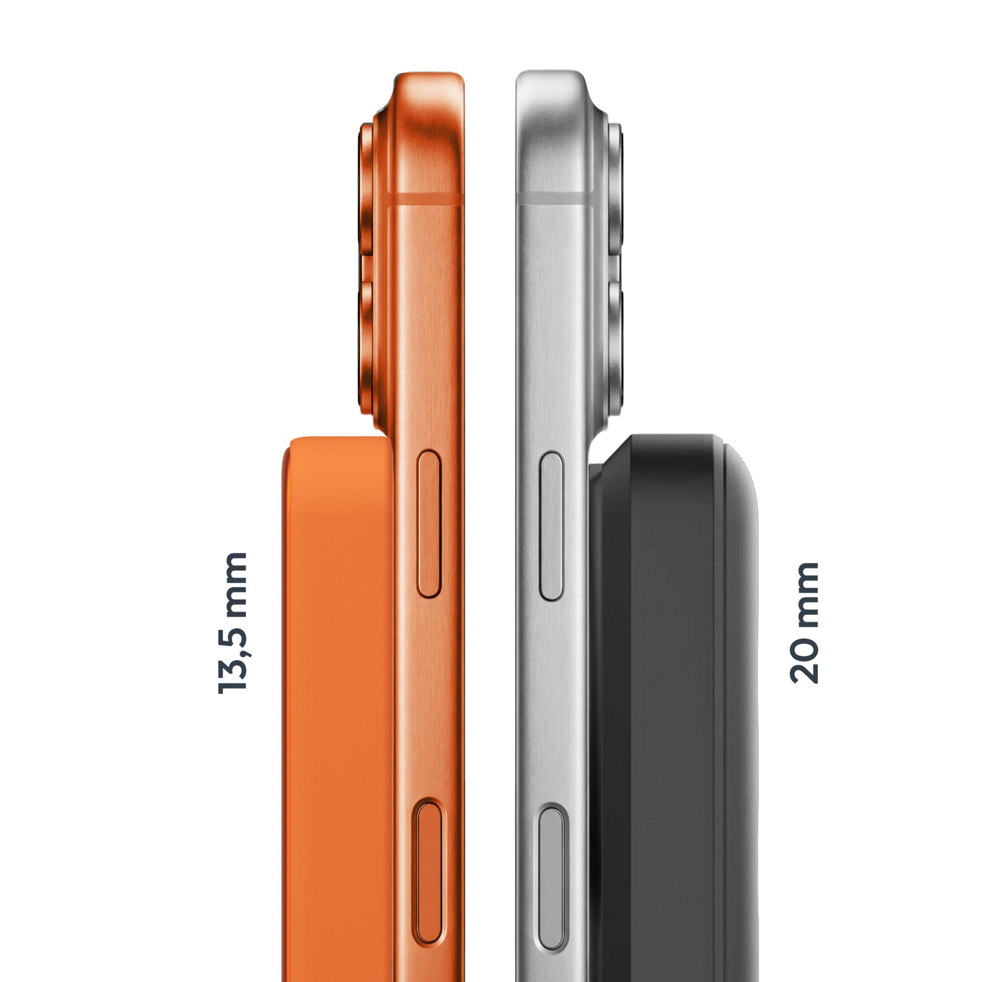 Smartphone, Seitenansicht, Metallische Optik, Orange Farbe, Abmessung 13,5 mm