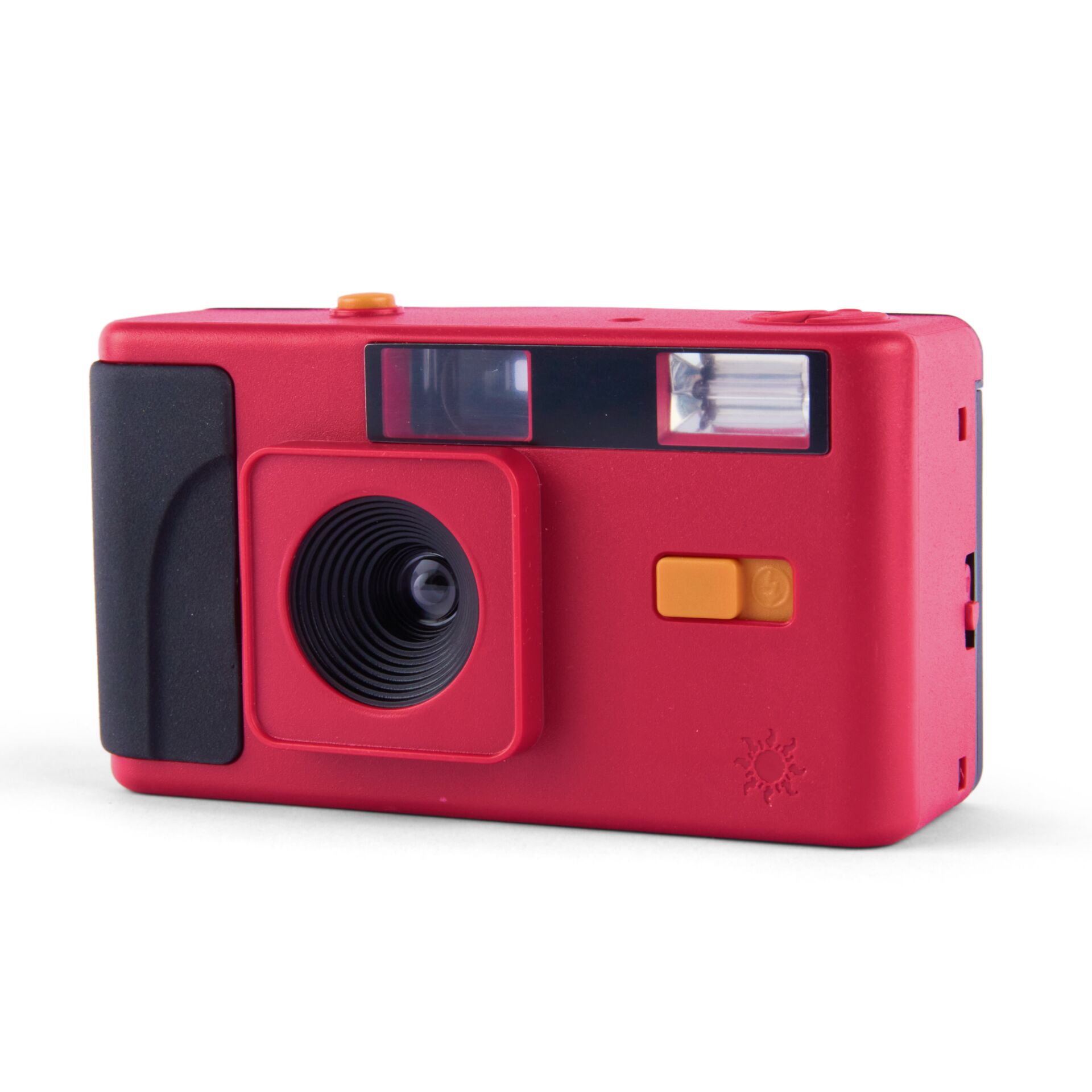 film camera, rot, point-and-shoot, eingebauter blitz, objektivfassung