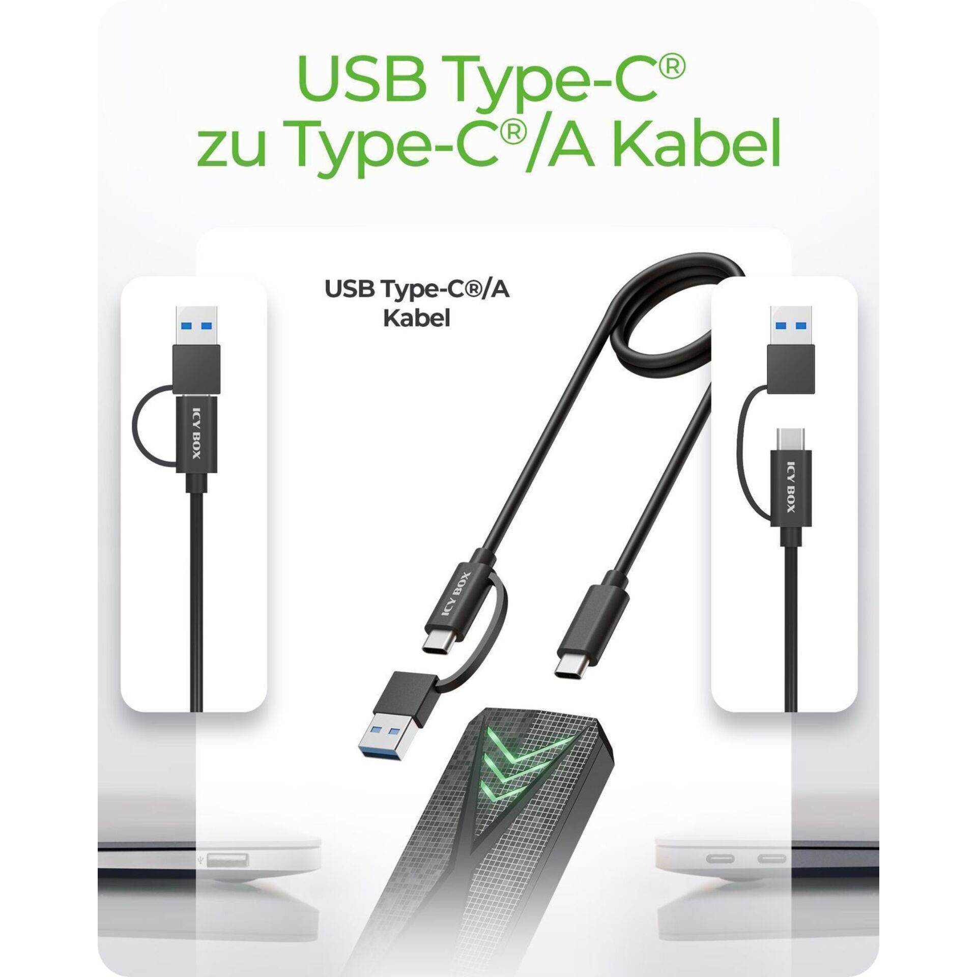 USB-C Kabel, Ladekabel, Typ-C/USB-C, Datenkabel, Schwarz